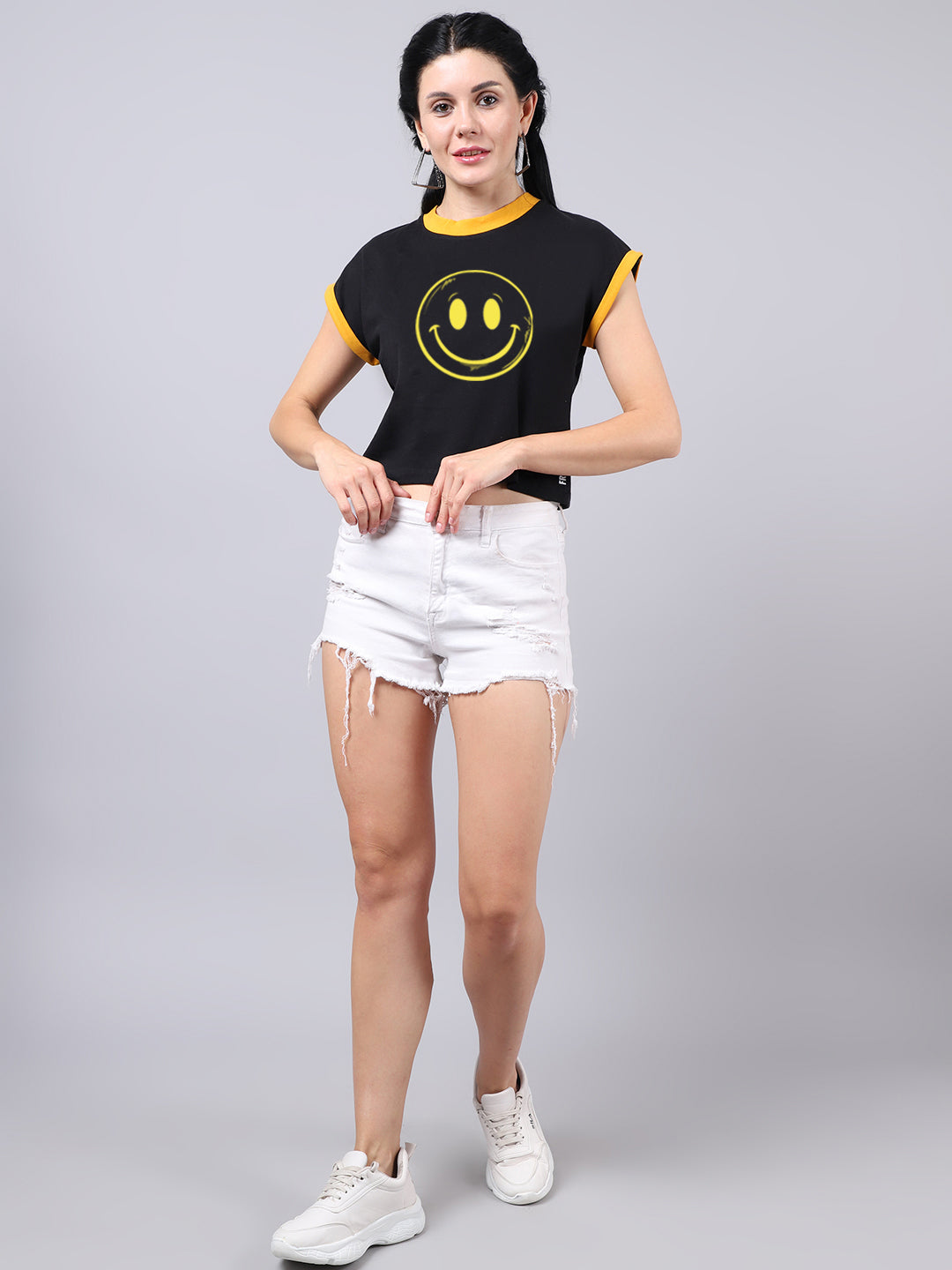 Fbar Women's Smiley Printed Cotton T-Shirt - Friskers