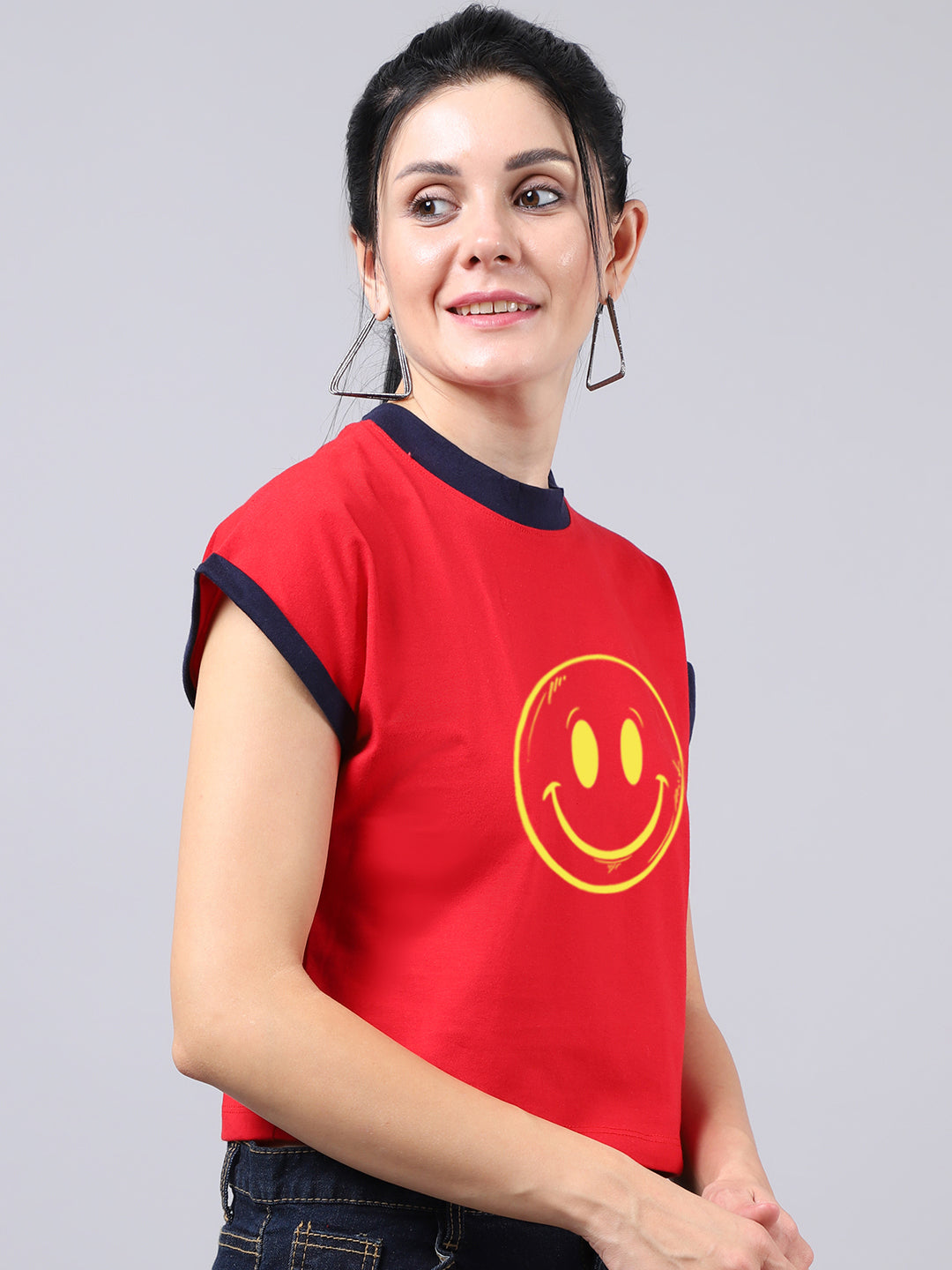 Fbar Women's Smiley Printed Cotton T-Shirt - Friskers