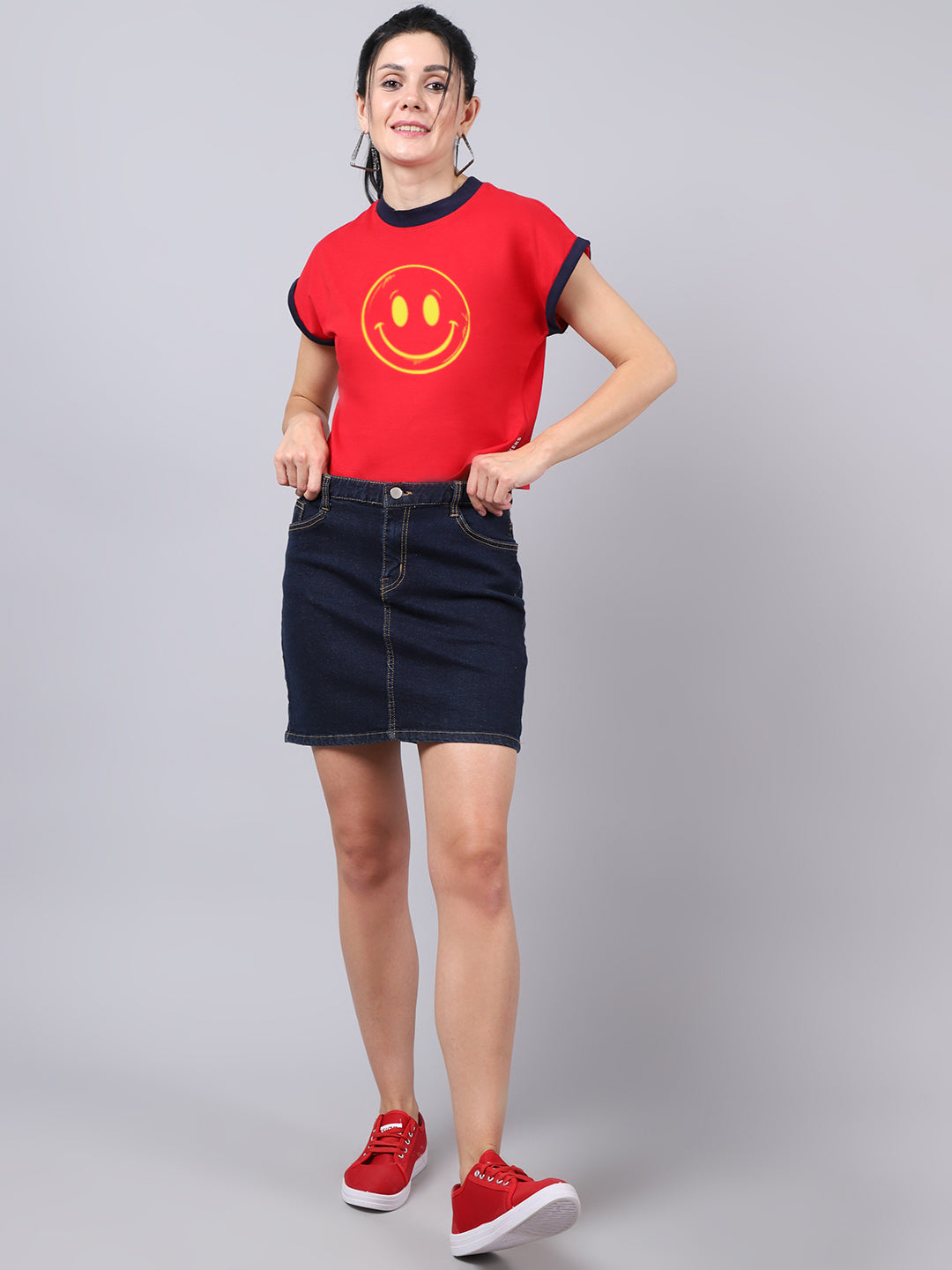 Fbar Women's Smiley Printed Cotton T-Shirt - Friskers