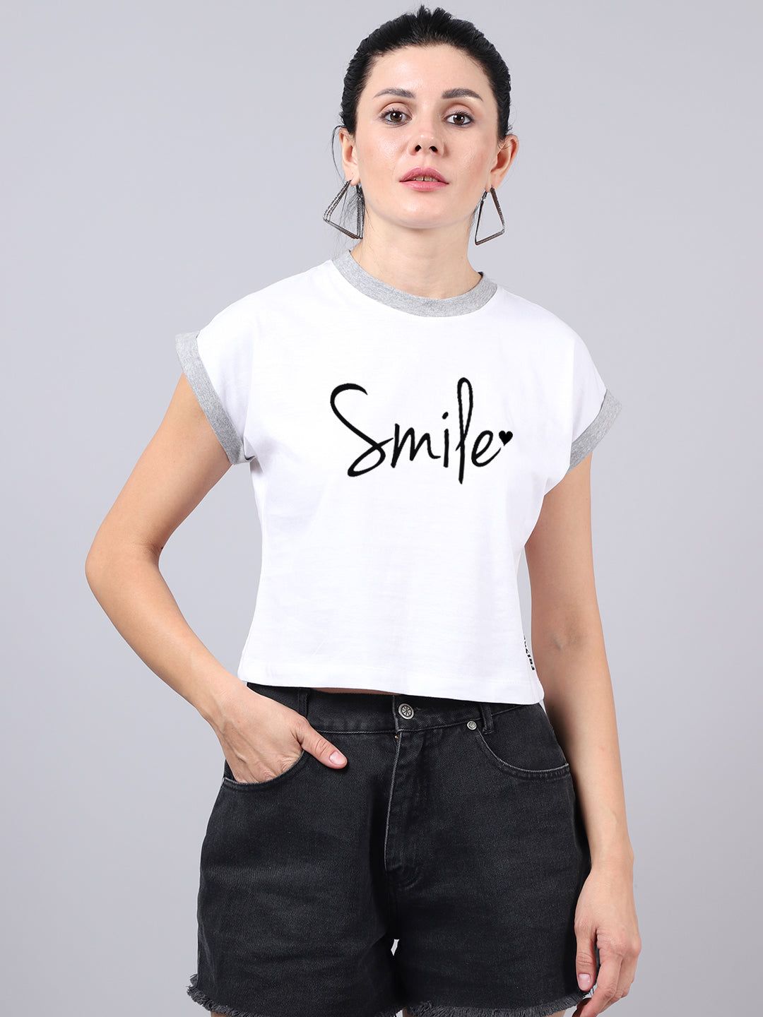 Fbar Women's Smile Printed Cotton T-Shirt - Friskers