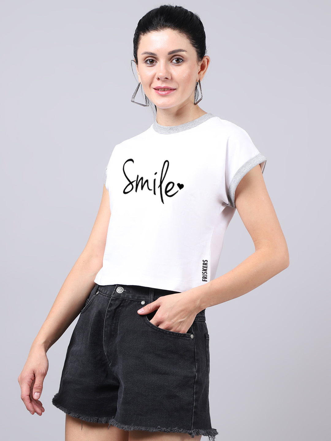 Fbar Women's Smile Printed Cotton T-Shirt - Friskers