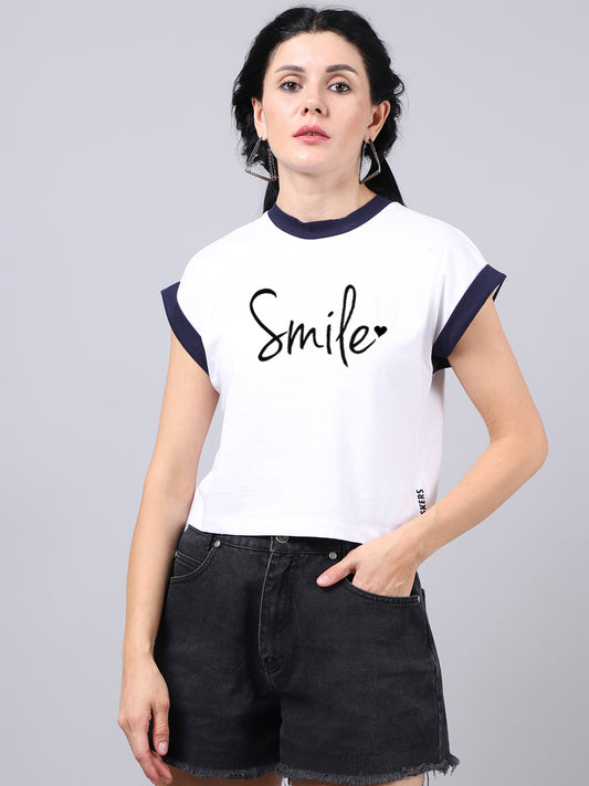 Fbar Women's Smile Printed Cotton T-Shirt - Friskers