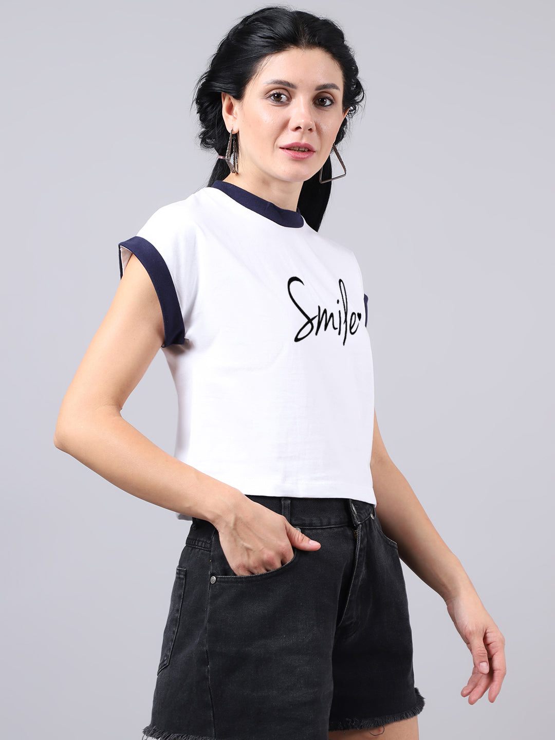 Fbar Women's Smile Printed Cotton T-Shirt - Friskers