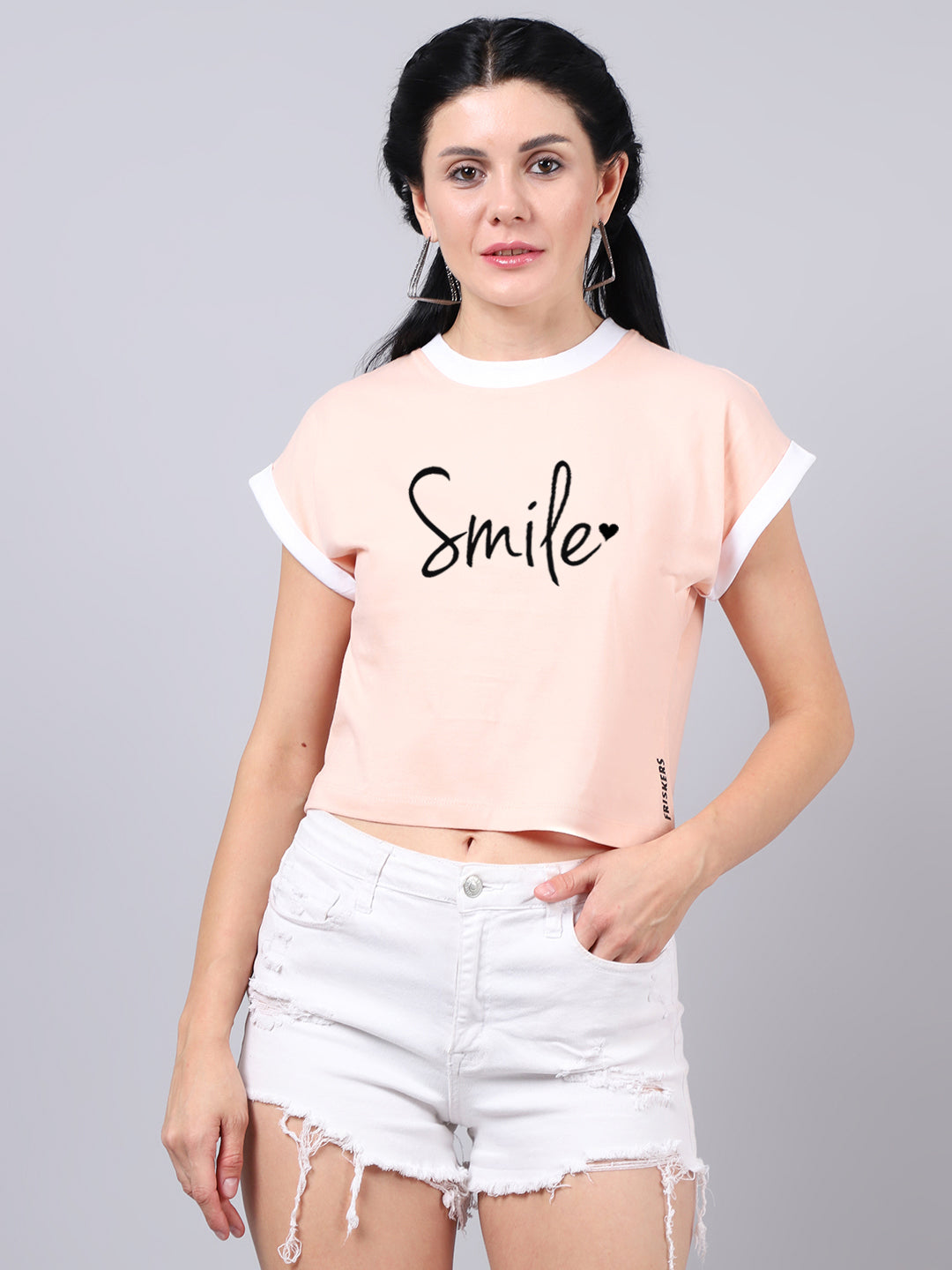 Fbar Women's Smile Printed Cotton T-Shirt - Friskers