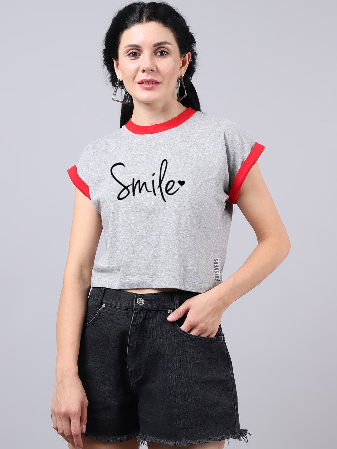 Fbar Women's Smile Printed Cotton T-Shirt - Friskers