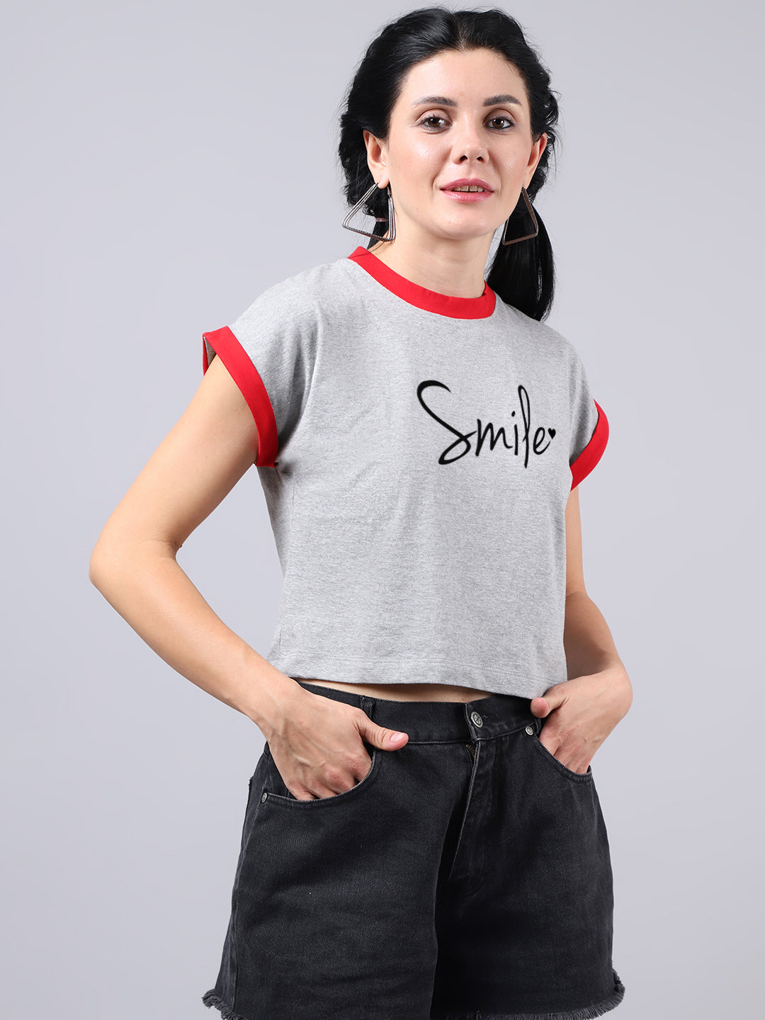 Fbar Women's Smile Printed Cotton T-Shirt - Friskers