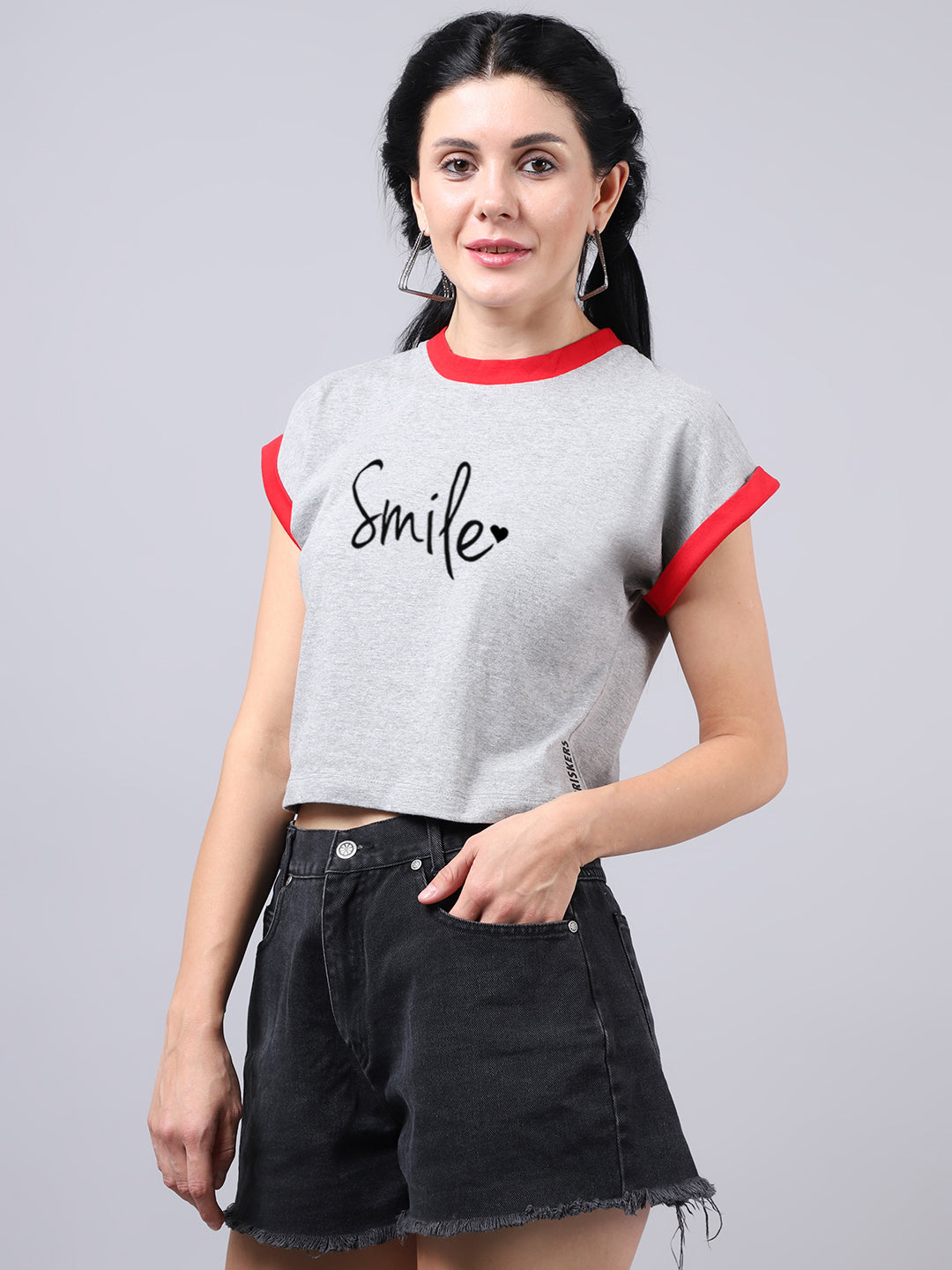 Fbar Women's Smile Printed Cotton T-Shirt - Friskers