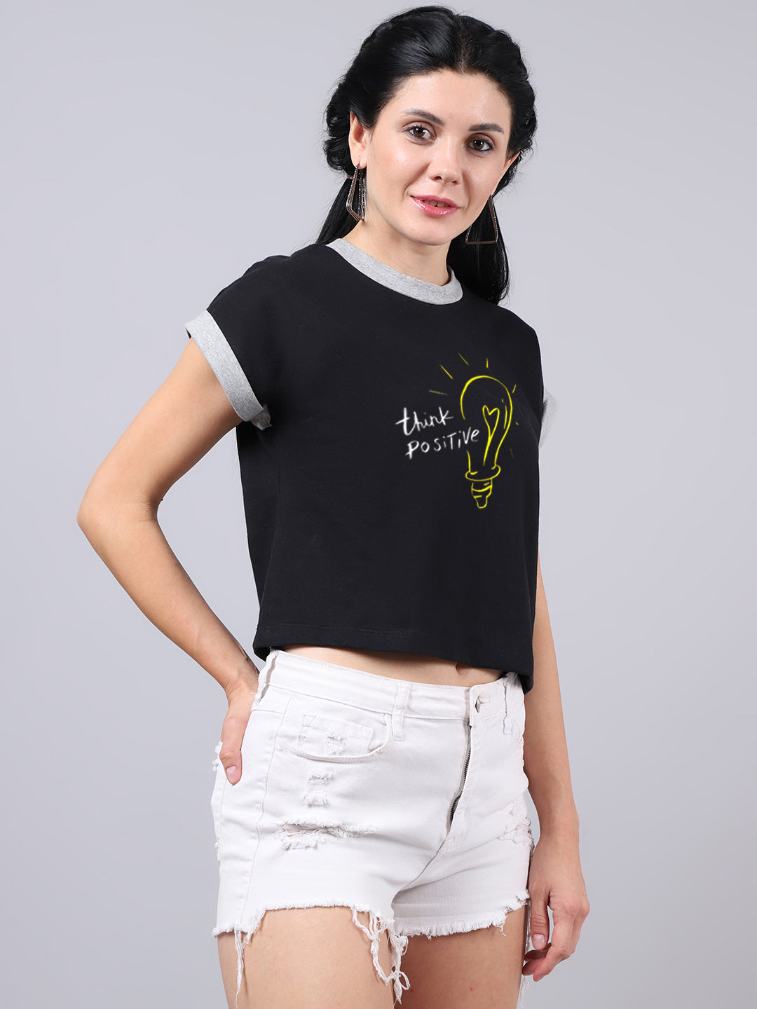 Fbar Women's Think Positive Printed Cotton T-Shirt - Friskers