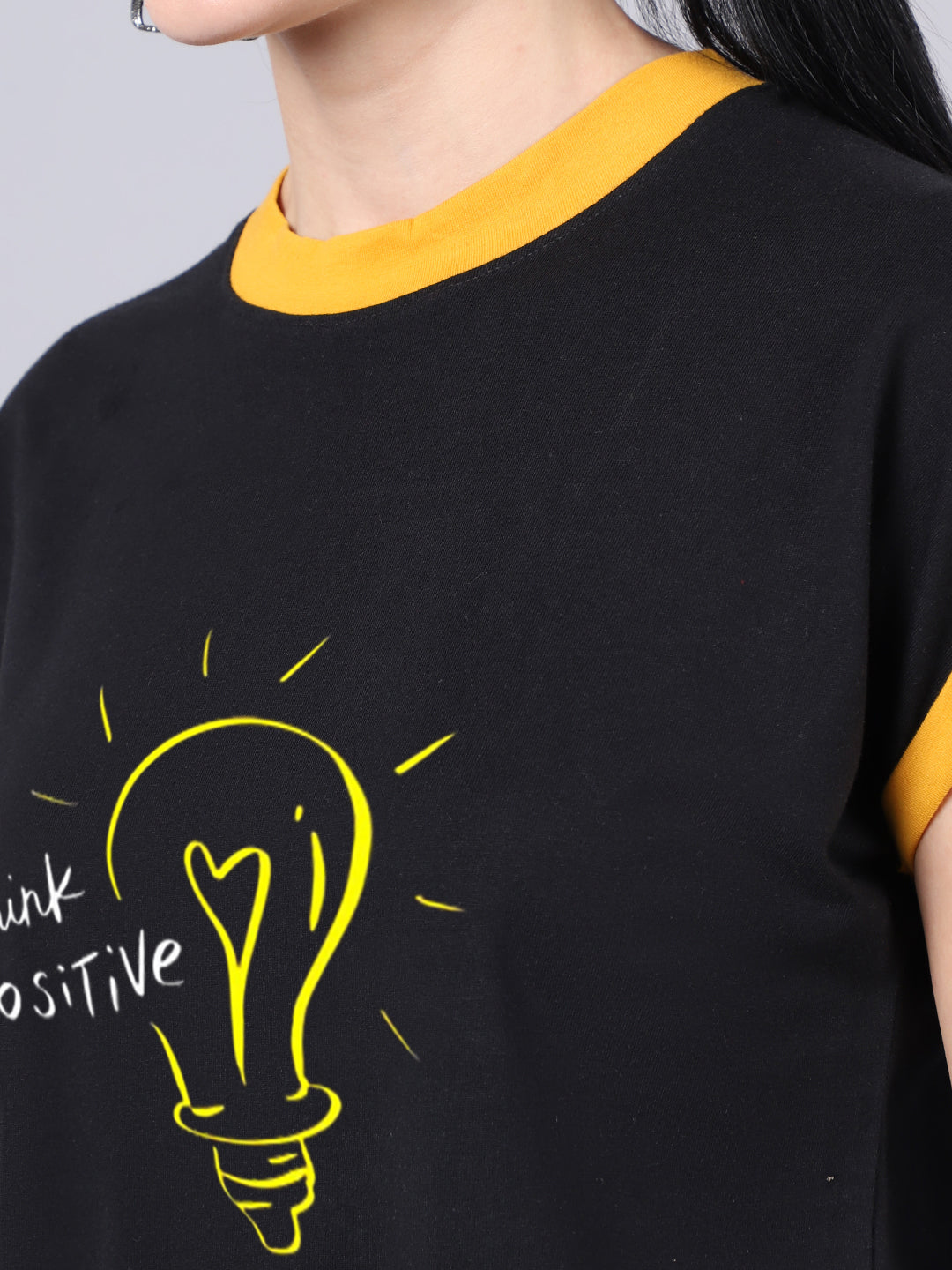 Fbar Women's Think Positive Printed Cotton T-Shirt - Friskers