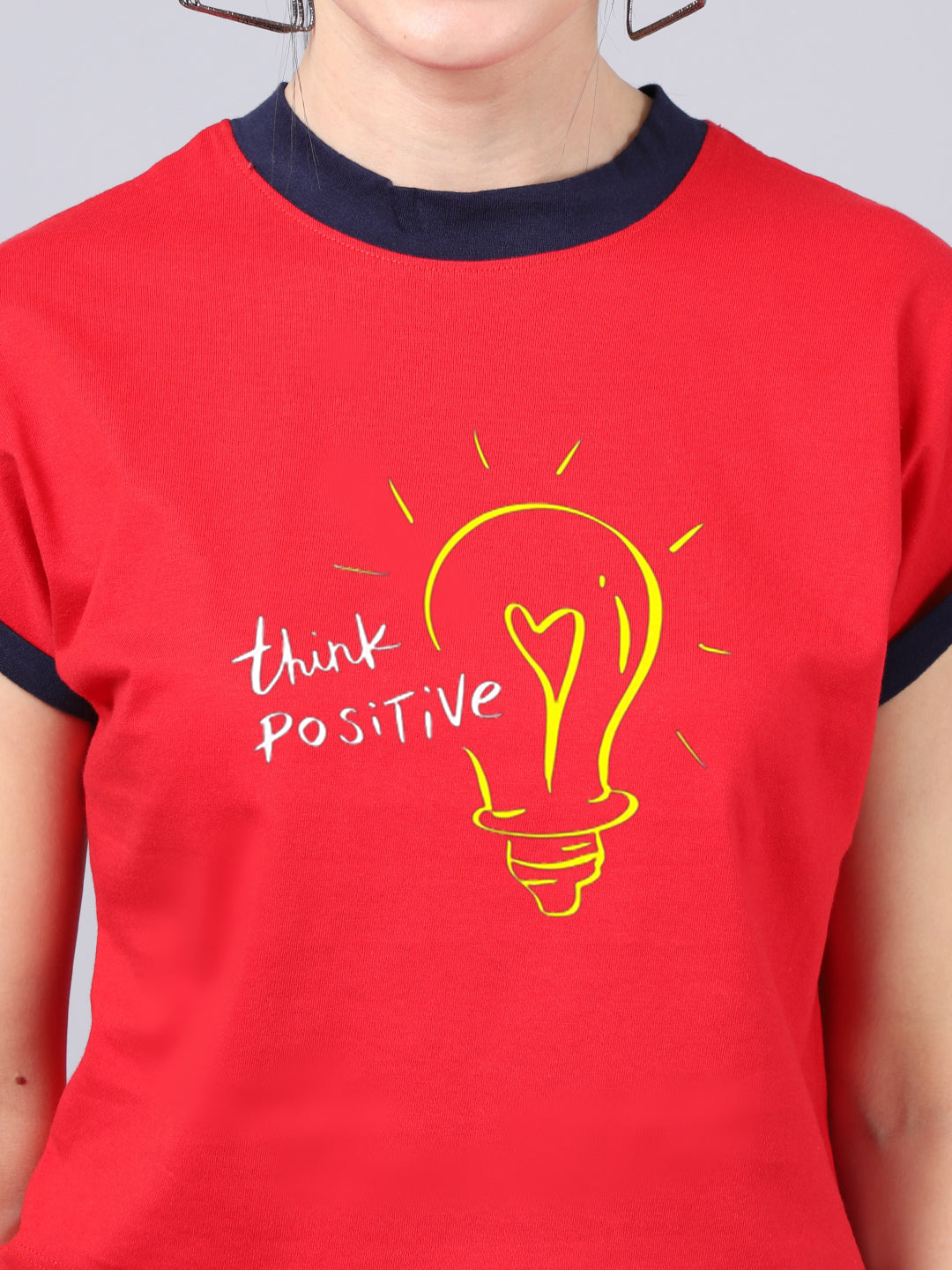 Fbar Women's Think Positive Printed Cotton T-Shirt - Friskers