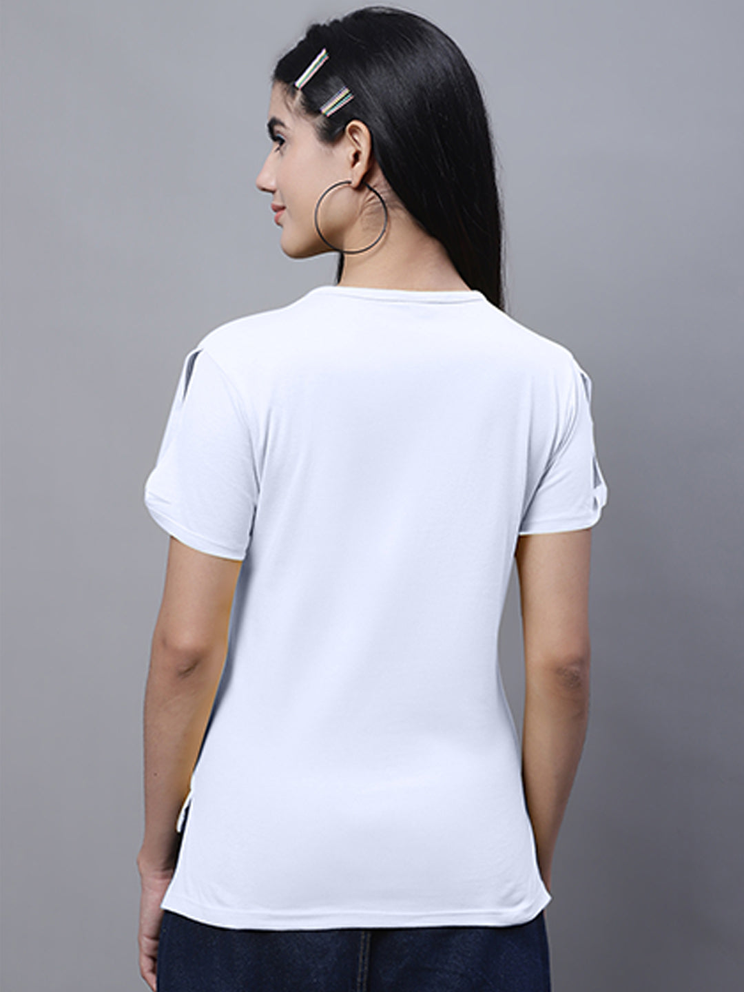 Fbar Women's Smile Printed Cotton T-Shirt with Slit Sleeves - Friskers