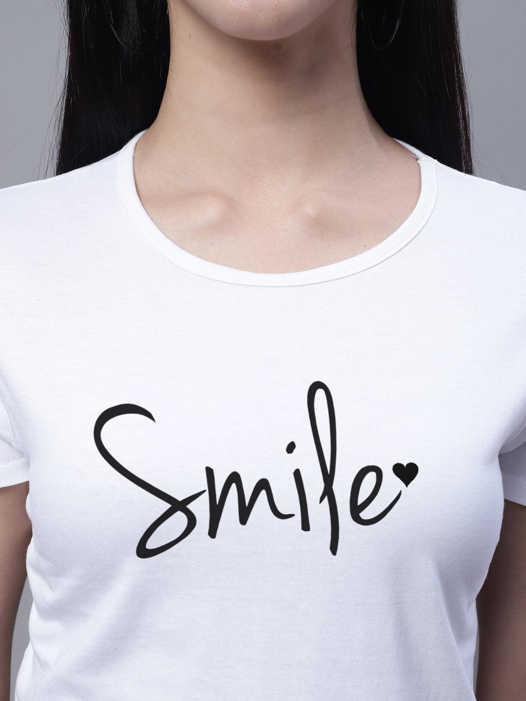 Fbar Women's Smile Printed Cotton T-Shirt with Slit Sleeves - Friskers