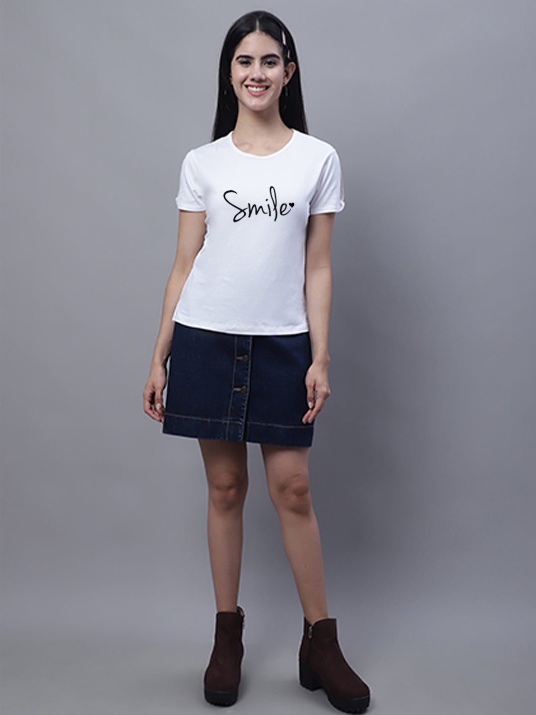 Fbar Women's Smile Printed Cotton T-Shirt with Slit Sleeves - Friskers