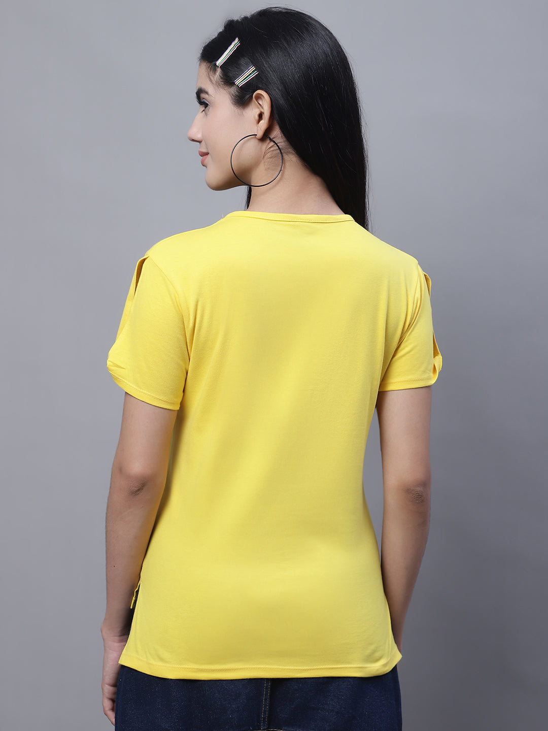 Fbar Women's Smile Printed Cotton T-Shirt with Slit Sleeves - Friskers