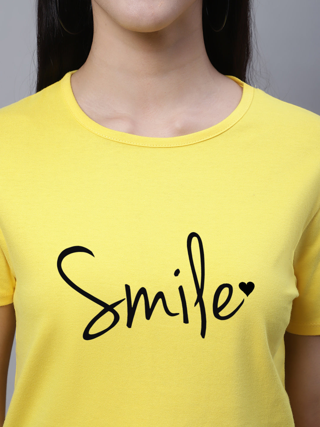 Fbar Women's Smile Printed Cotton T-Shirt with Slit Sleeves - Friskers