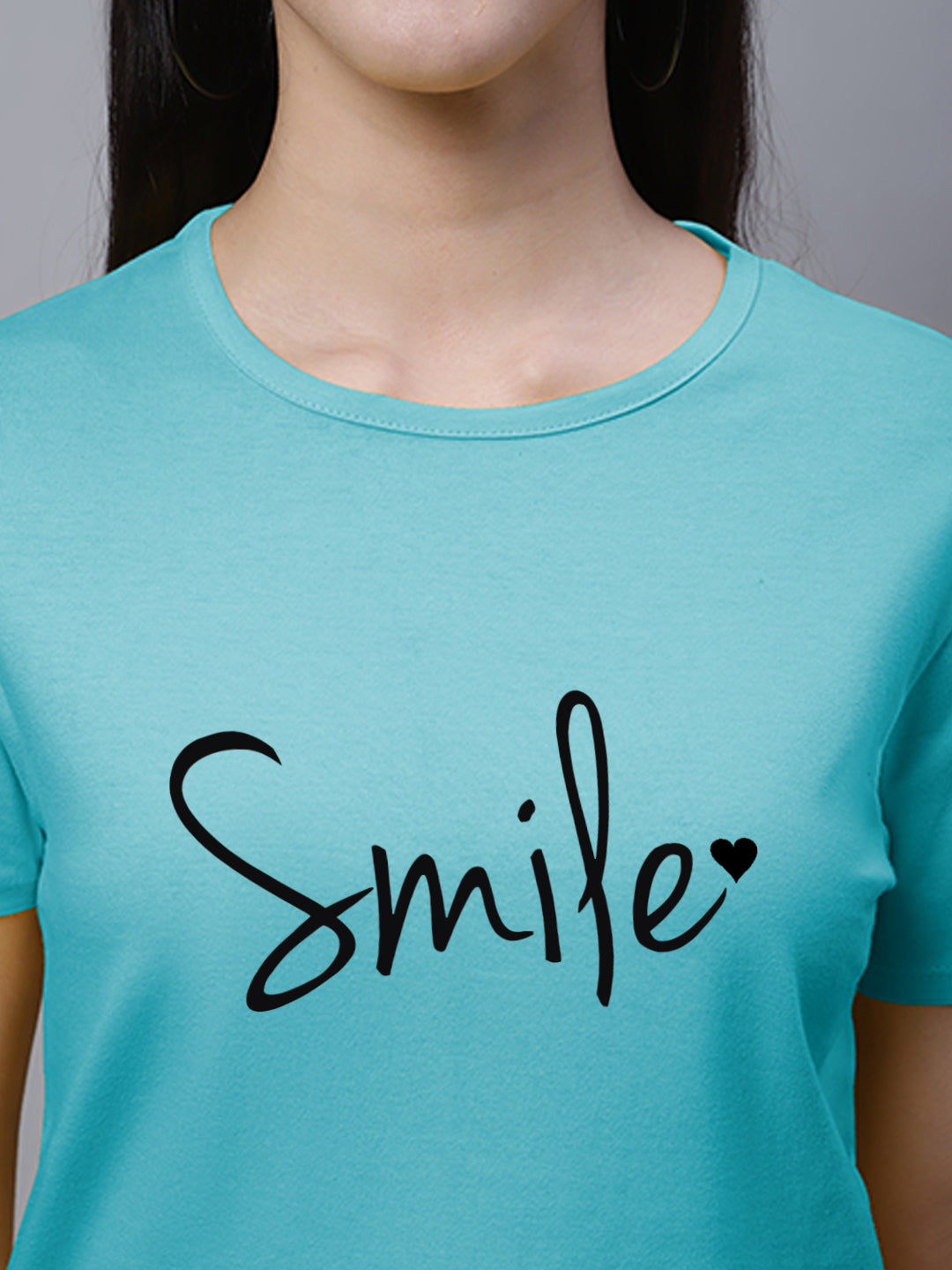 Fbar Women's Smile Printed Cotton T-Shirt with Slit Sleeves - Friskers