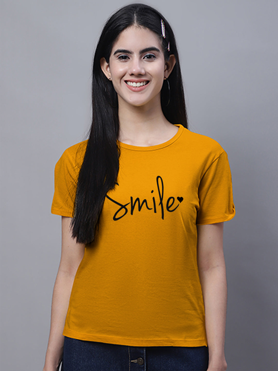 Fbar Women's Smile Printed Cotton T-Shirt with Slit Sleeves - Friskers