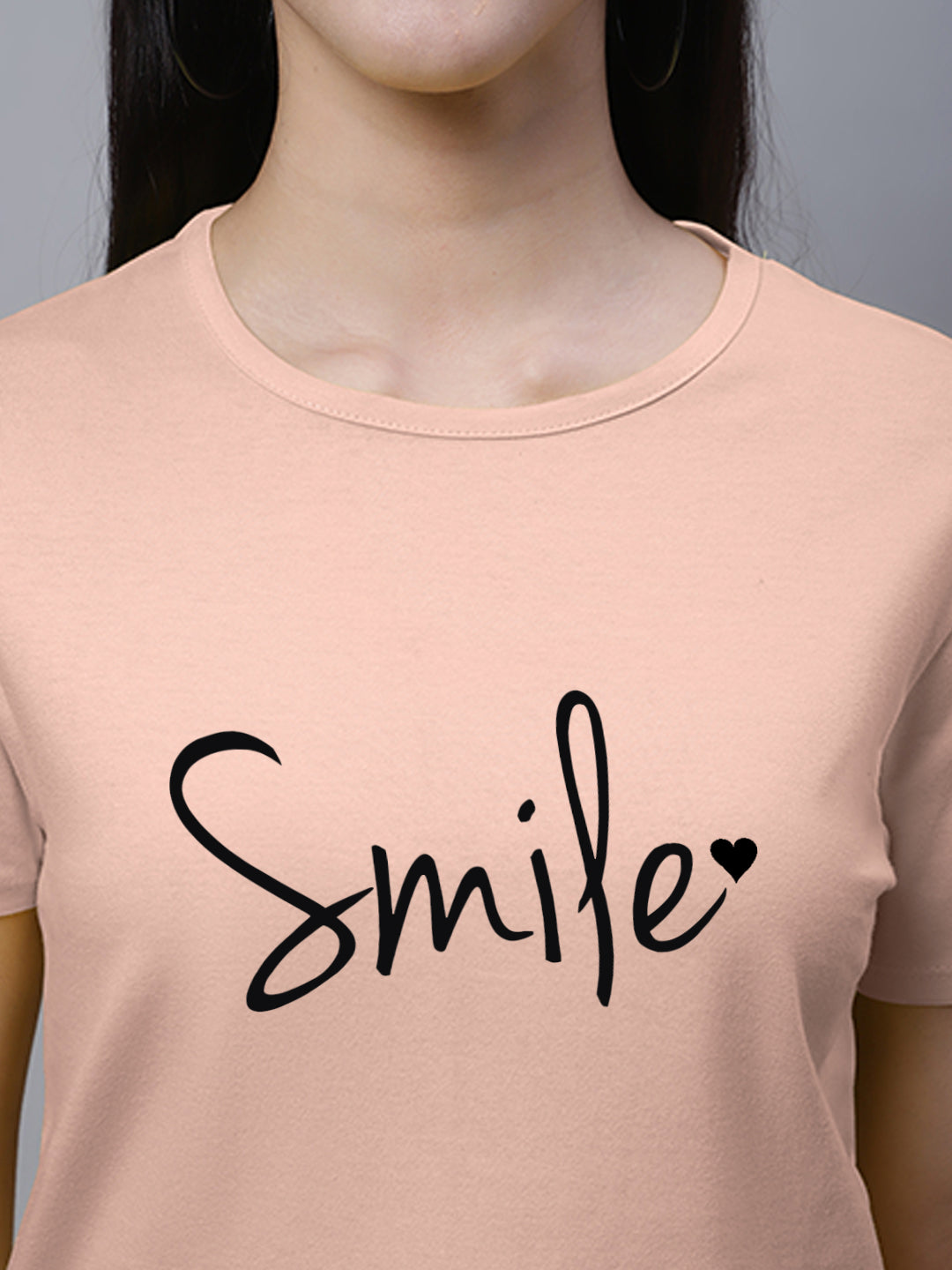 Fbar Women's Smile Printed Cotton T-Shirt with Slit Sleeves - Friskers