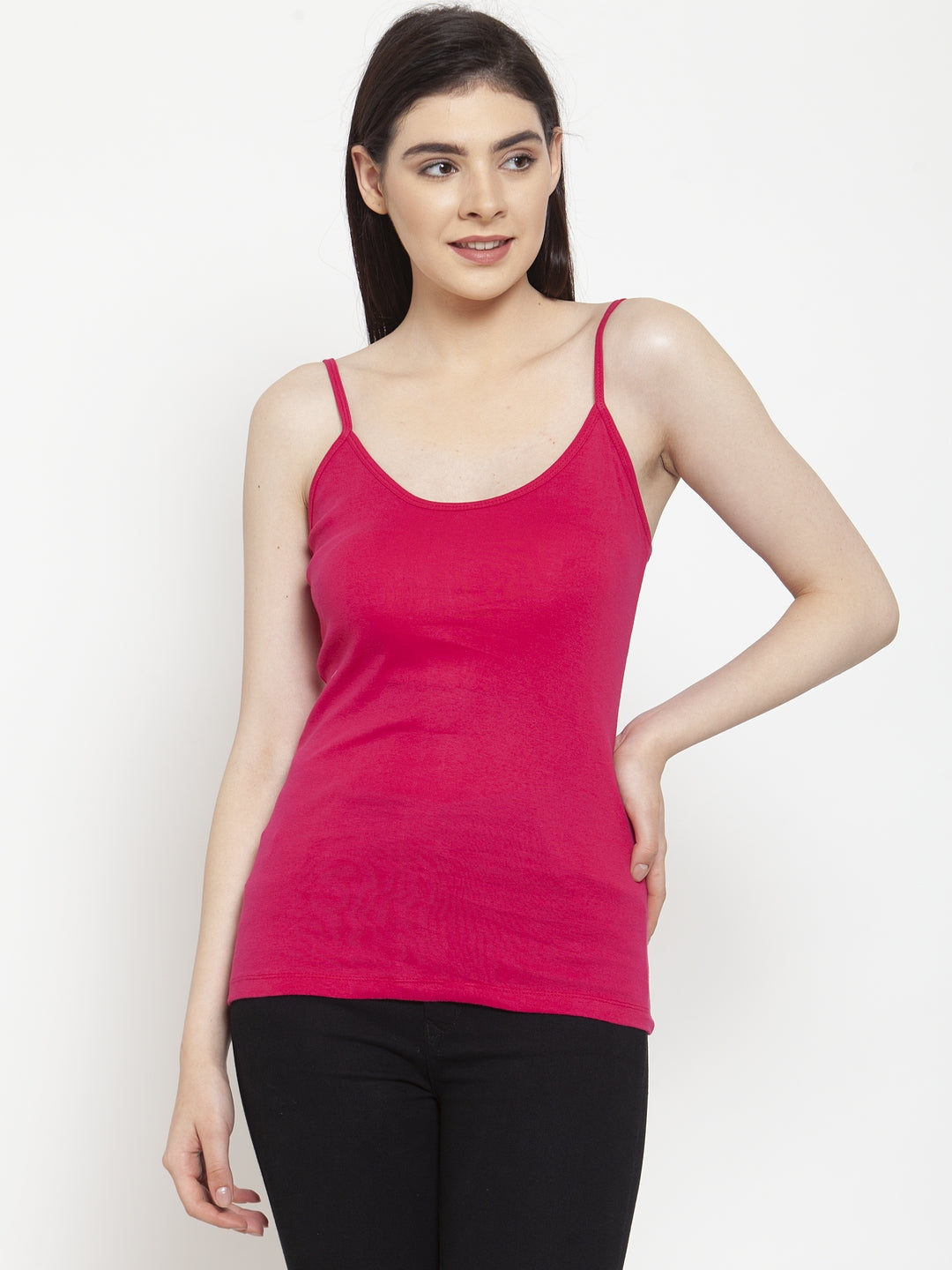 Women Solid Cotton Antibacterial Colour Spaghetti Straps Camisole - Friskers