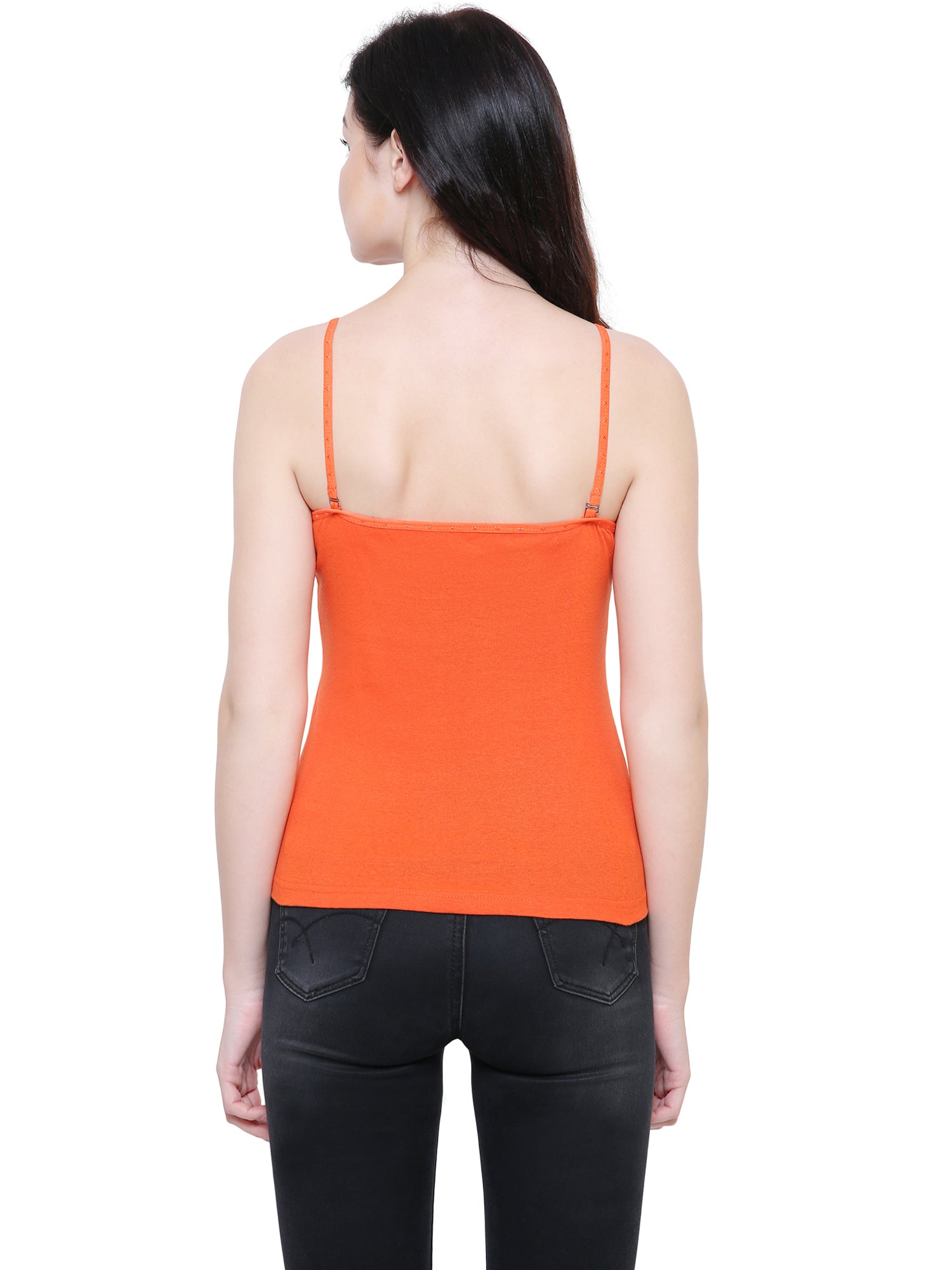 Women Solid Cotton Antibacterial Colour Spaghetti Straps Camisole - Friskers