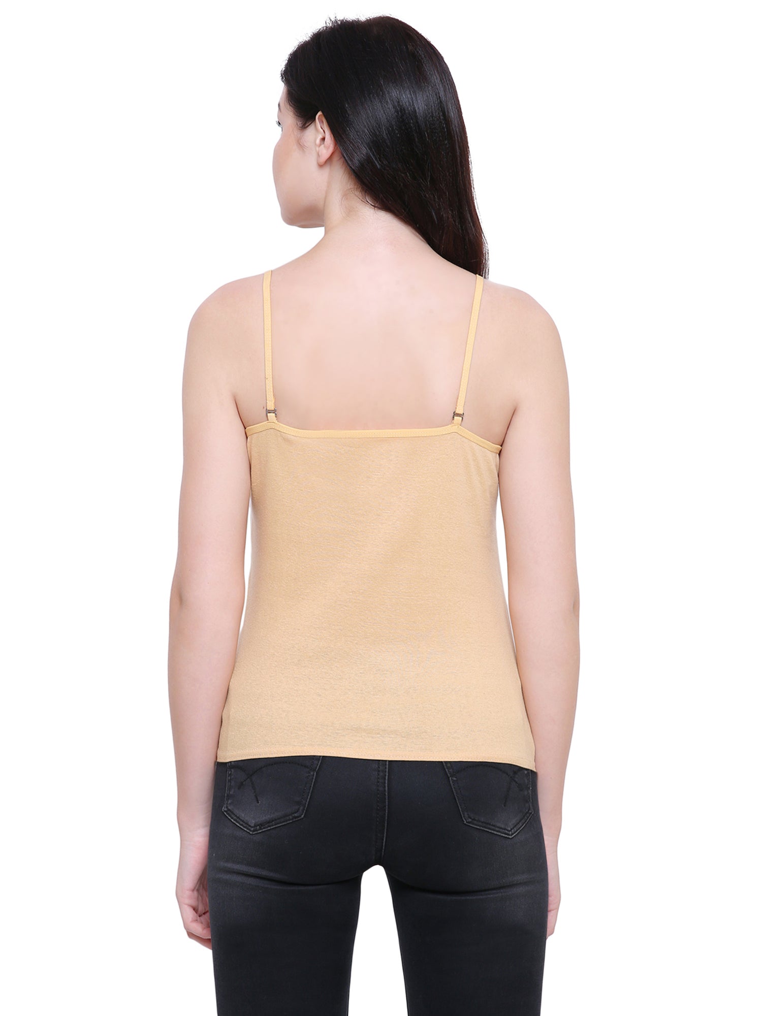 Women Solid Cotton Antibacterial Colour Spaghetti Straps Camisole - Friskers