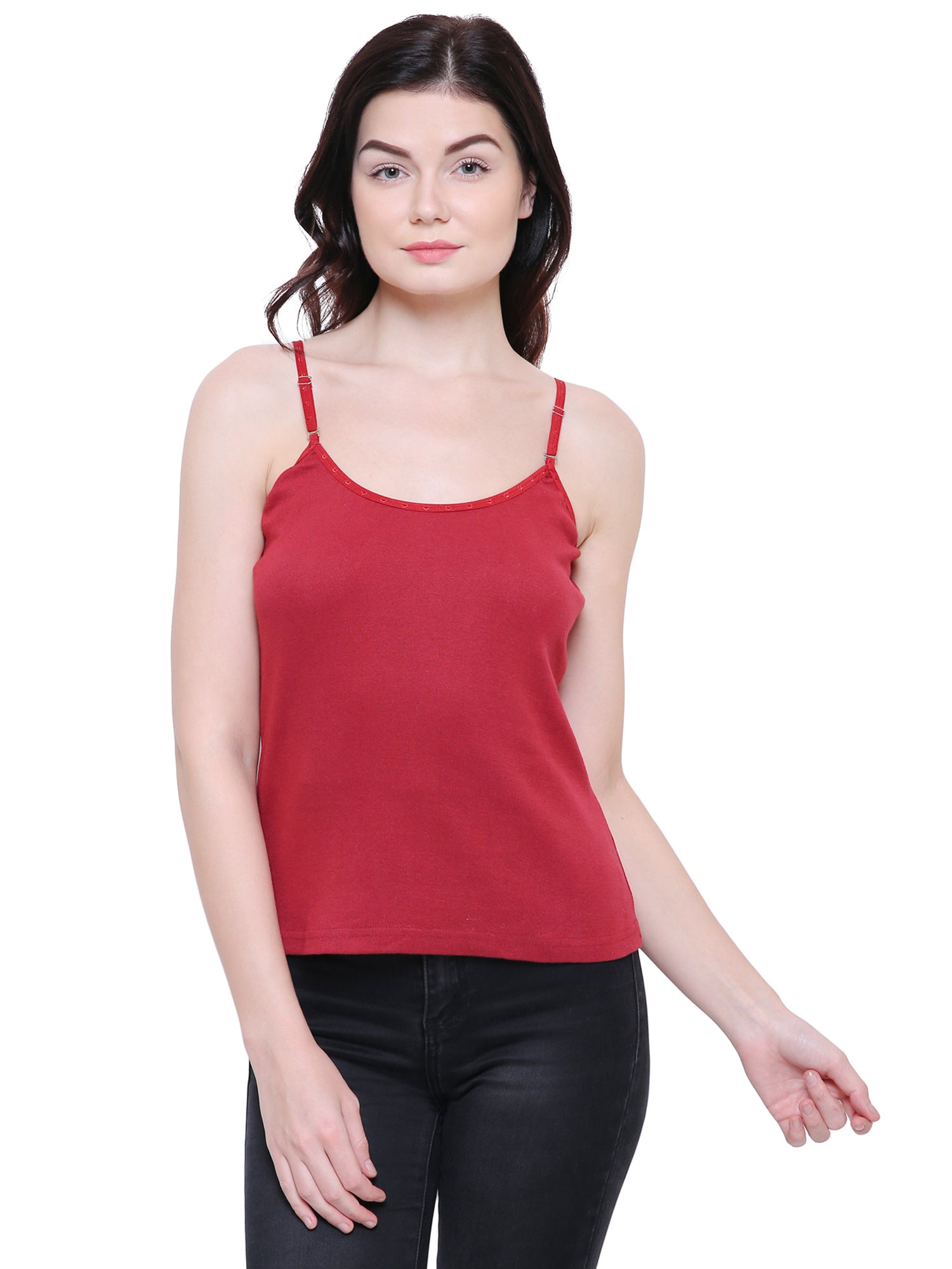 Women Solid Cotton Antibacterial Colour Spaghetti Straps Camisole - Friskers