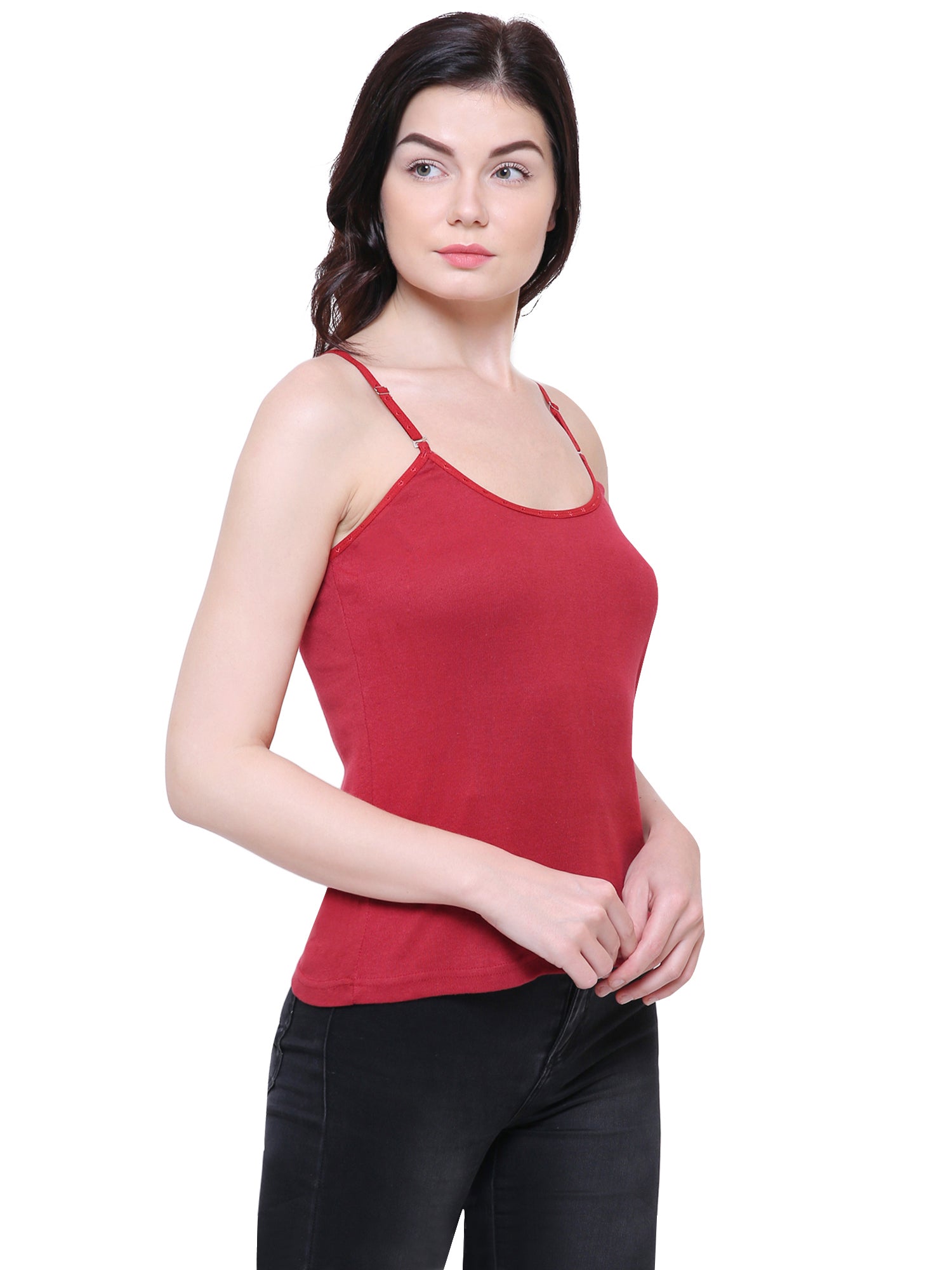 Women Solid Cotton Antibacterial Colour Spaghetti Straps Camisole - Friskers