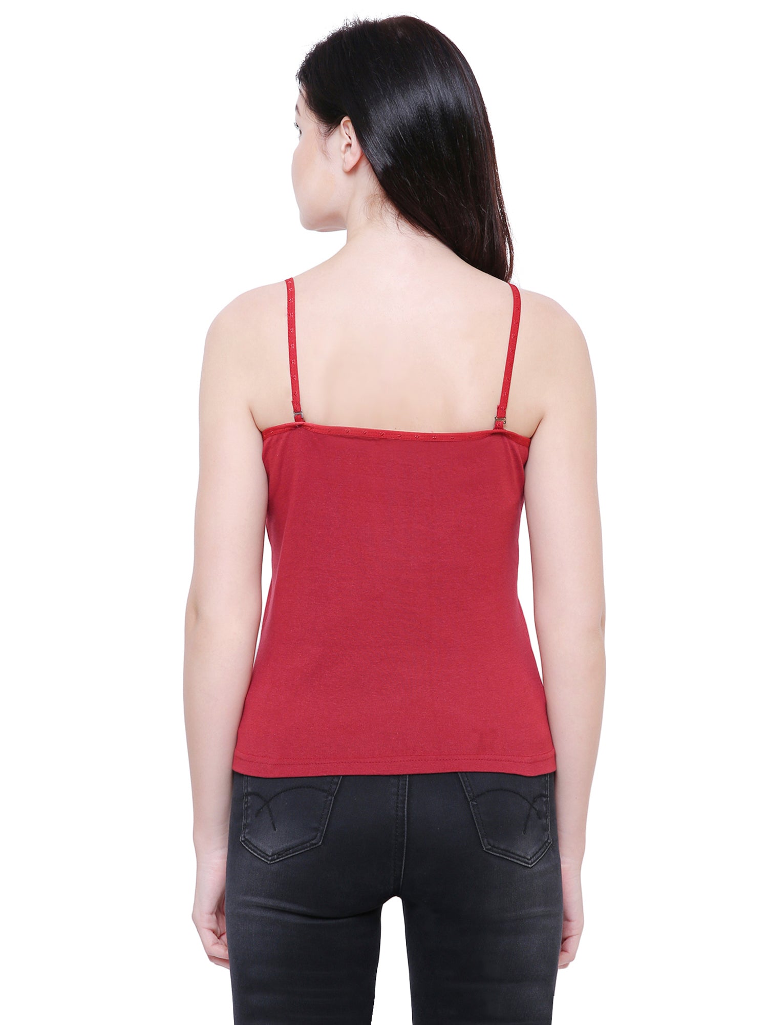 Women Solid Cotton Antibacterial Colour Spaghetti Straps Camisole - Friskers