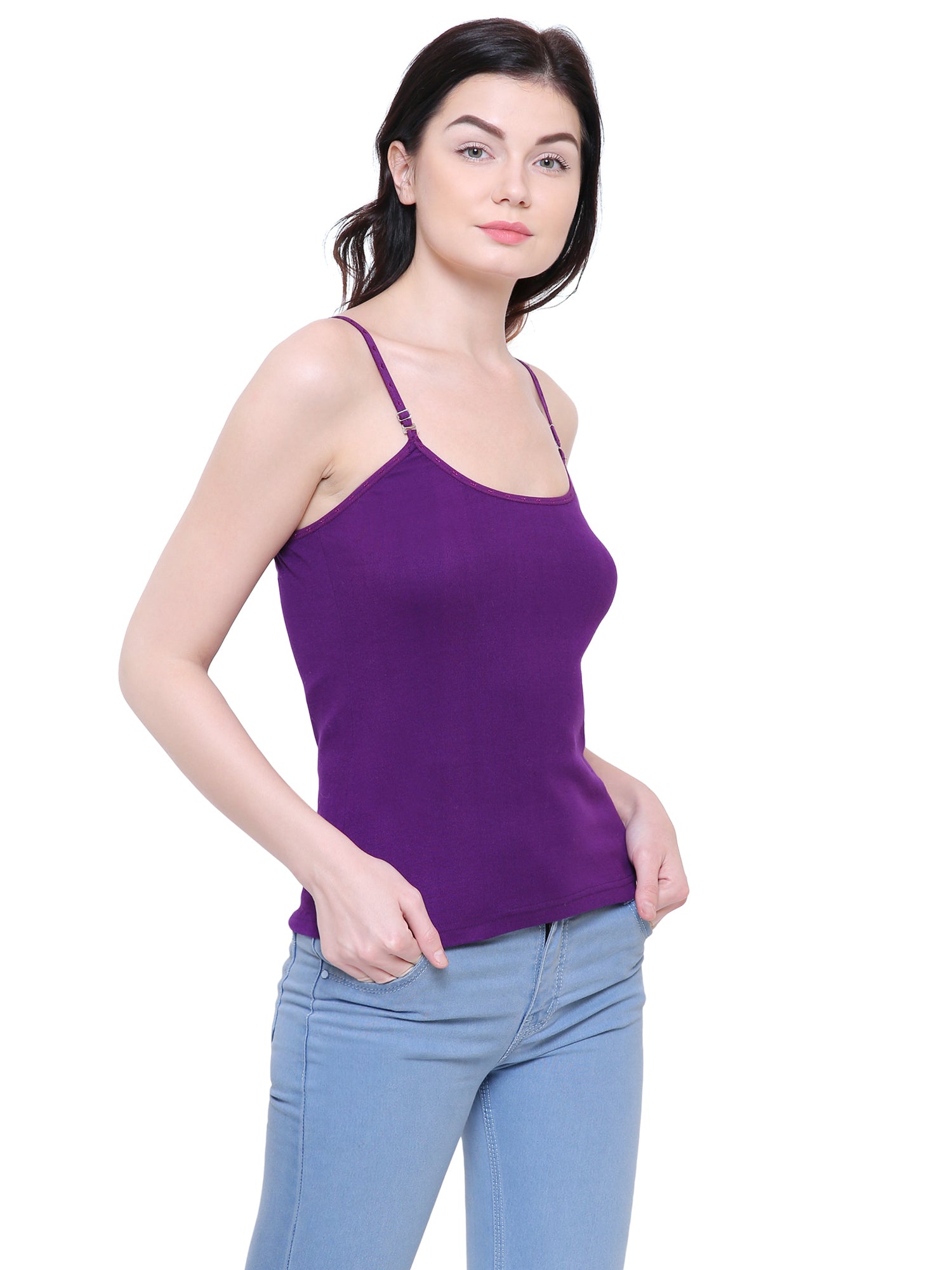 Women Solid Cotton Antibacterial Colour Spaghetti Straps Camisole - Friskers