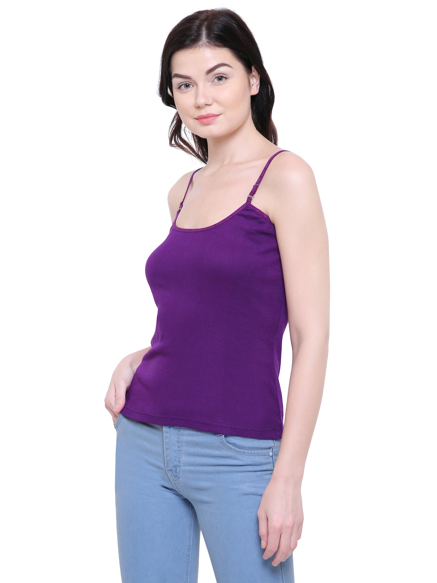 Women Solid Cotton Antibacterial Colour Spaghetti Straps Camisole - Friskers