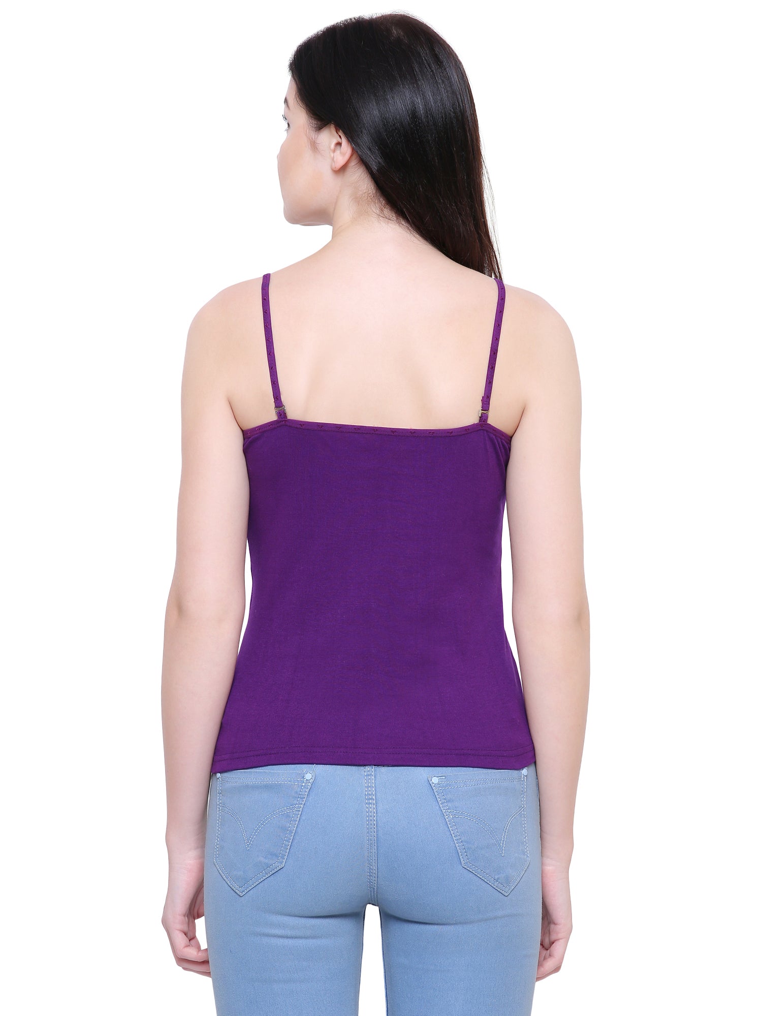 Women Solid Cotton Antibacterial Colour Spaghetti Straps Camisole - Friskers