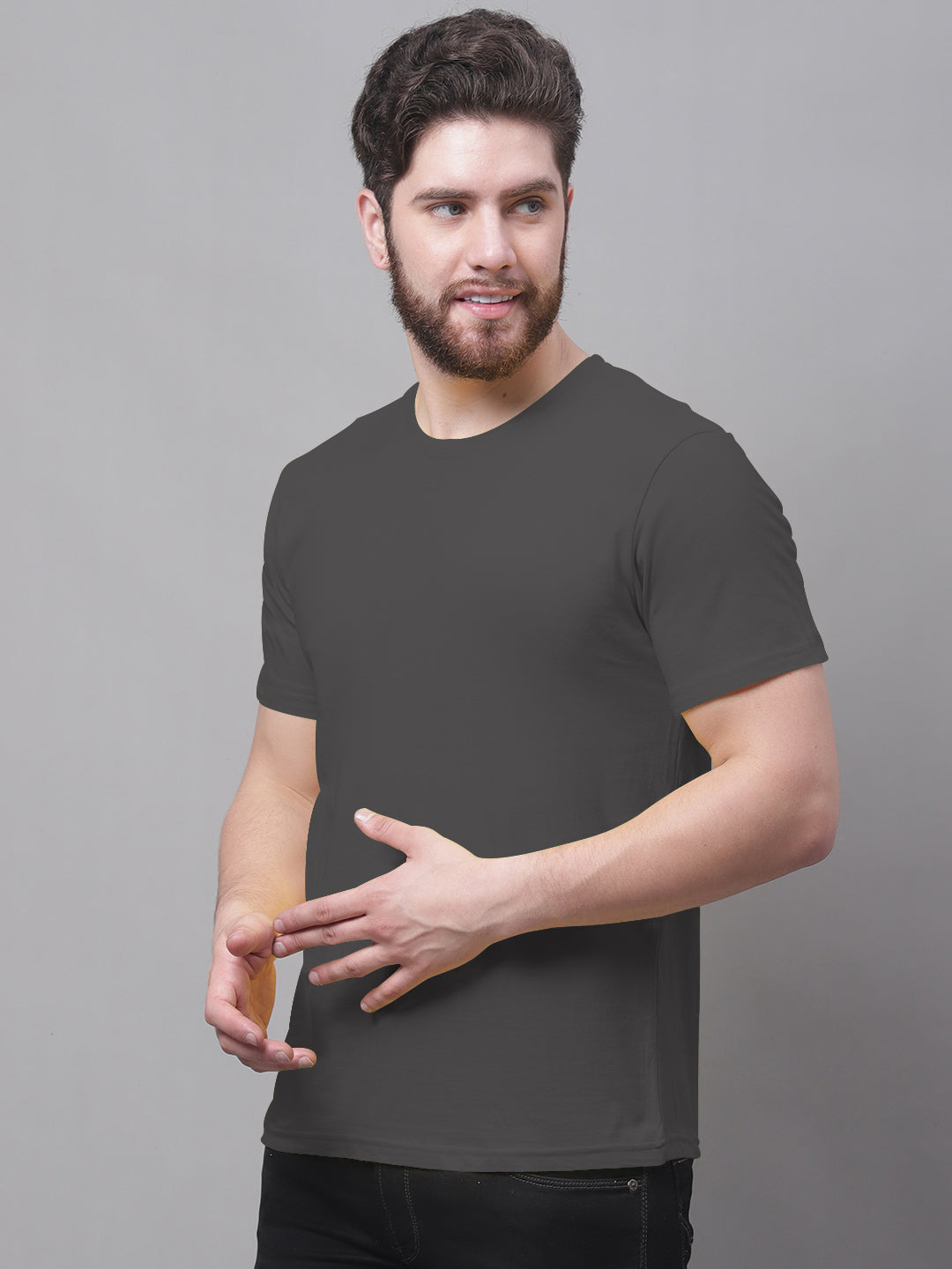 Men's Pack Of 2 Olive Green & Solid Grey Pure Cotton Half Sleeve T-shirt - Friskers