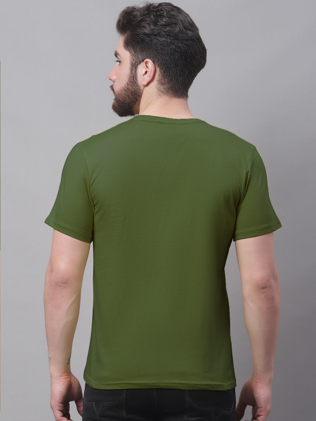 Men's Pack Of 2 Olive Green & Solid Grey Pure Cotton Half Sleeve T-shirt - Friskers