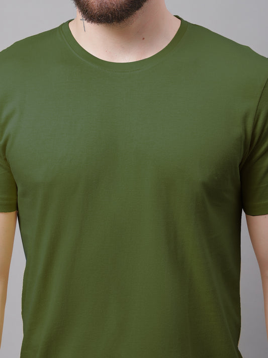 Men's Pack Of 2 Olive Green & Solid Grey Pure Cotton Half Sleeve T-shirt - Friskers