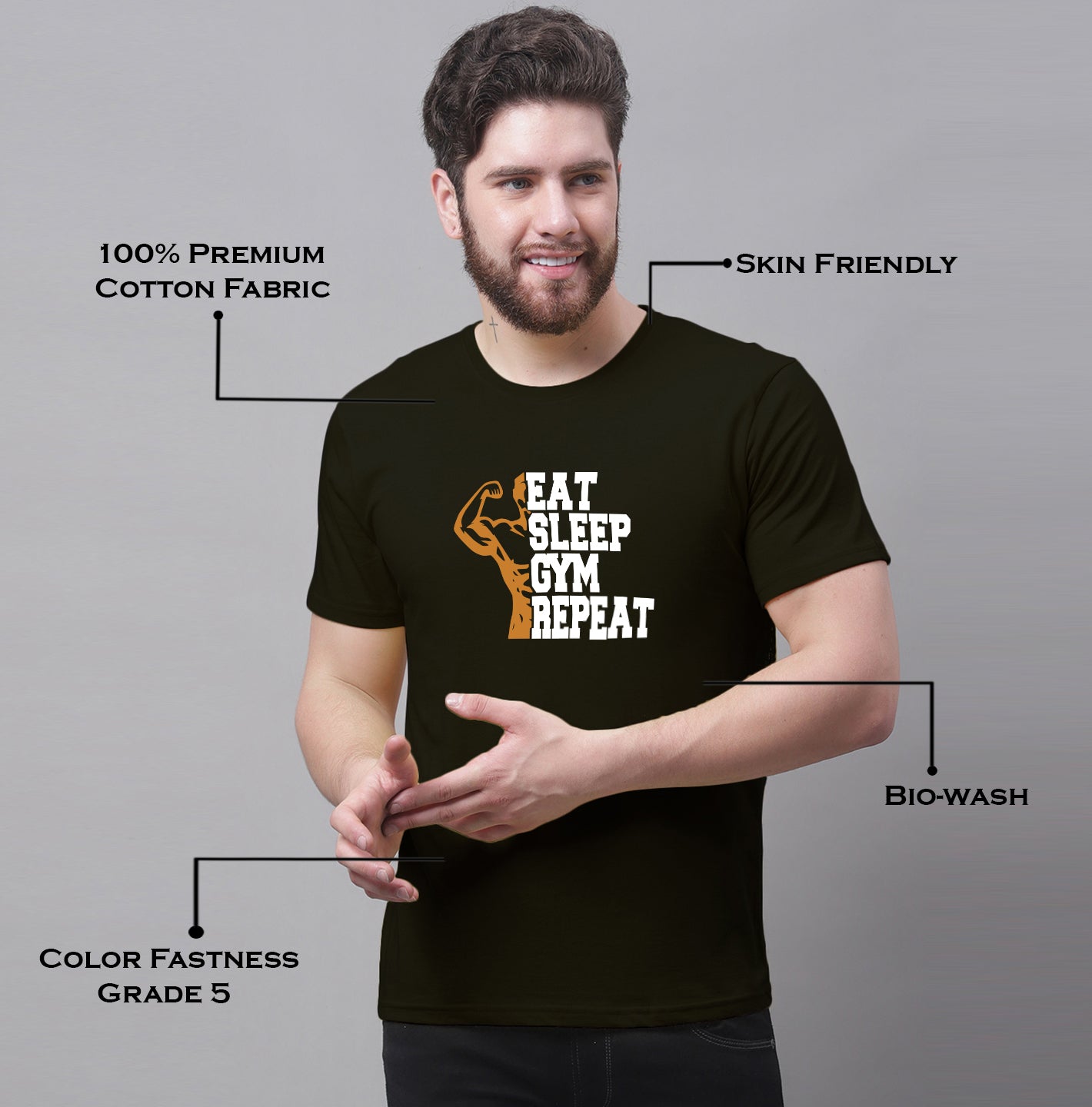 Men's Eat Sleep Gym Repeat Pure Cotton Training T-Shirt - Friskers