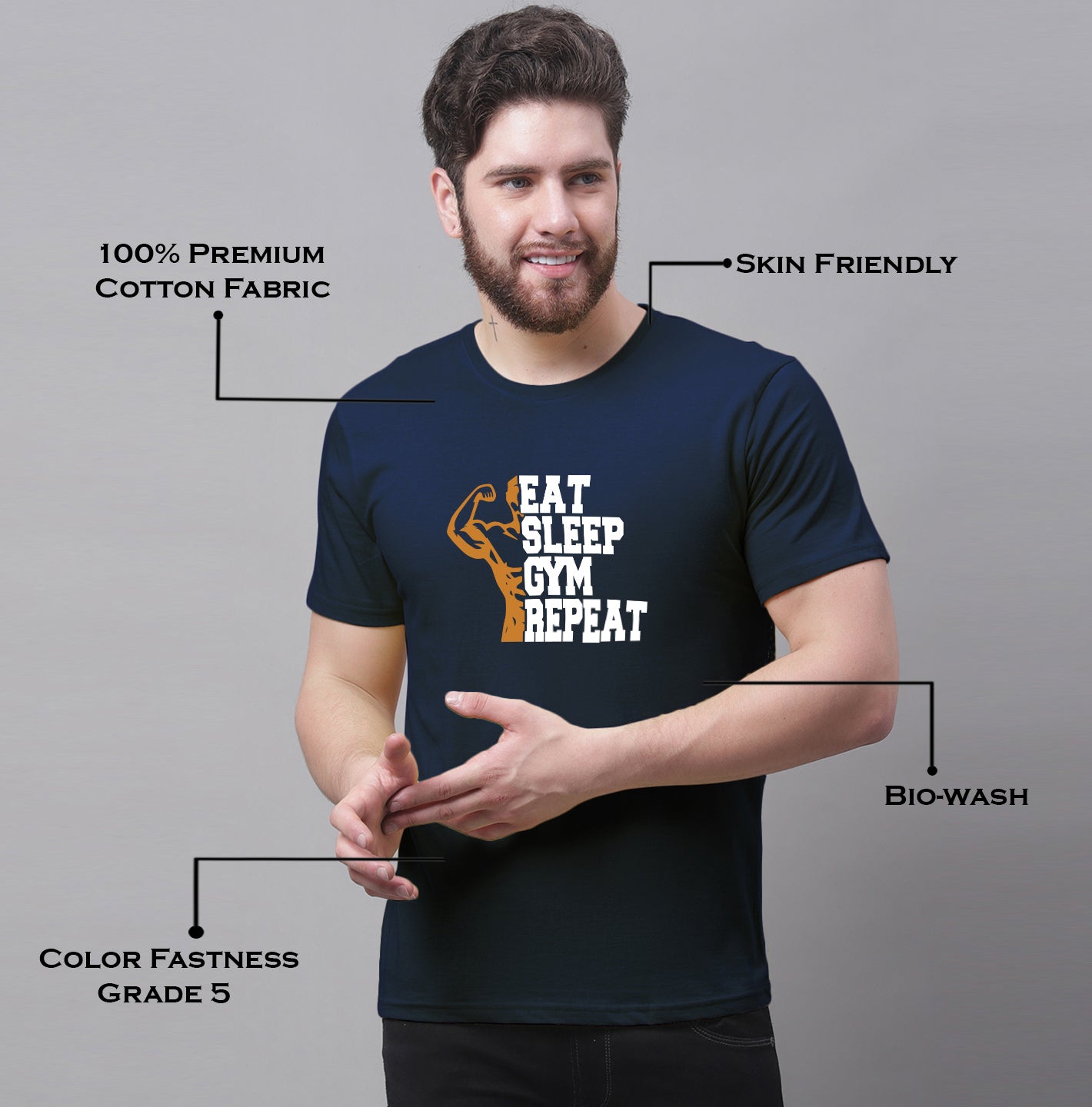 Men's Eat Sleep Gym Repeat Pure Cotton Training T-Shirt - Friskers