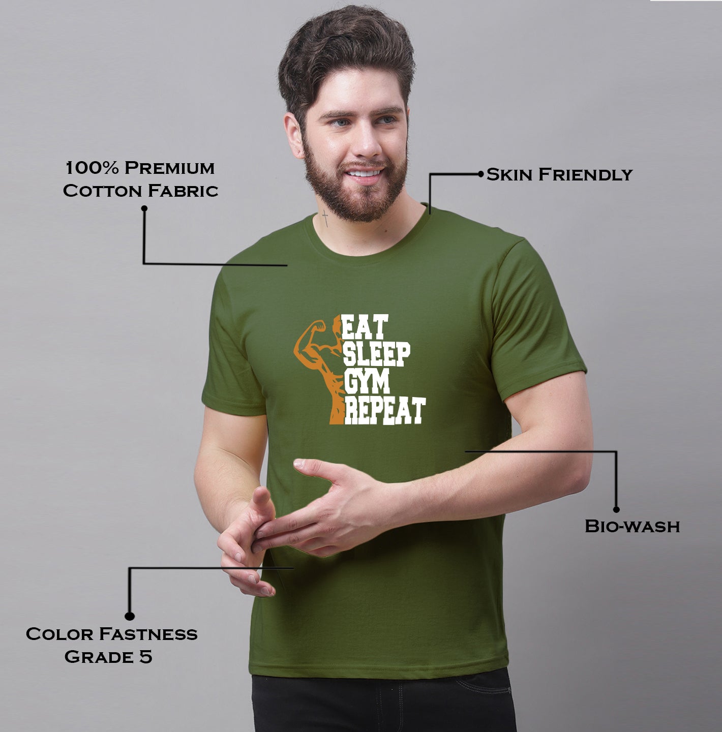 Men's Eat Sleep Gym Repeat Pure Cotton Training T-Shirt - Friskers