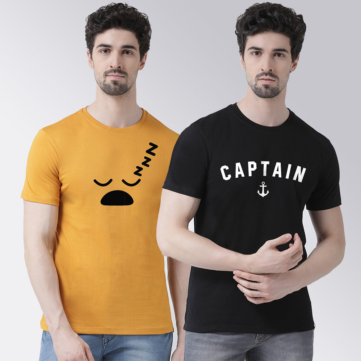 Men's Pack Of 2 Printed Round Neck Half Sleeves T-Shirt - Friskers