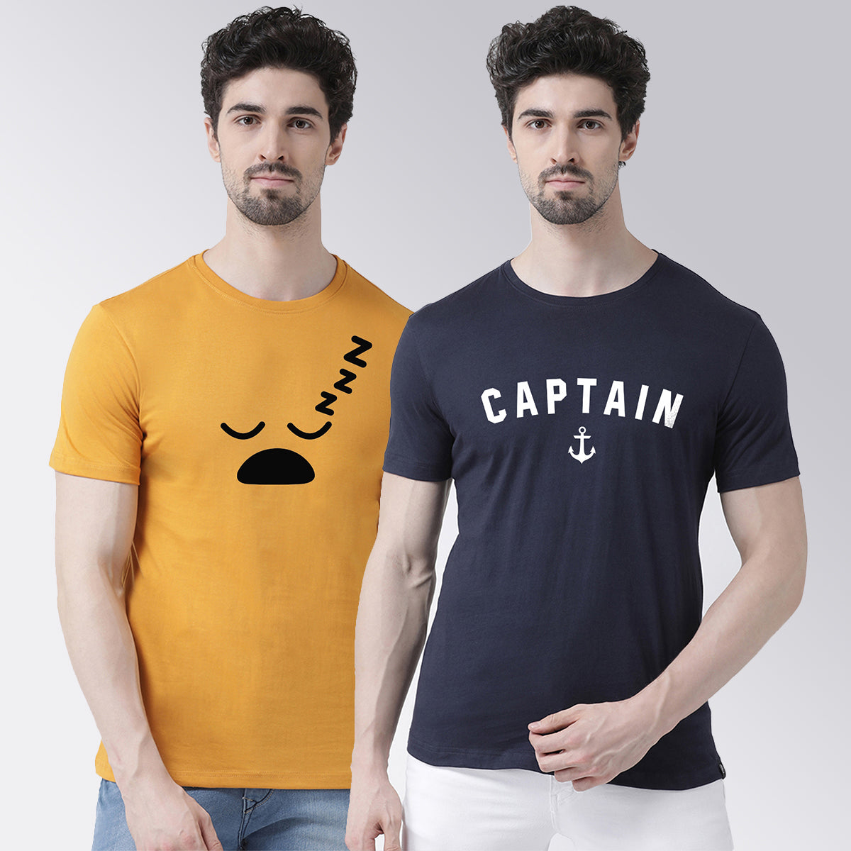 Men's Pack Of 2 Printed Round Neck Half Sleeves T-Shirt - Friskers