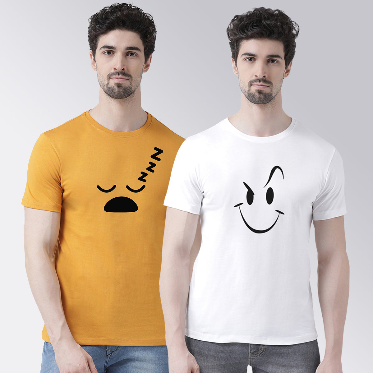 Men's Pack Of 2 Printed Half Sleeves T-Shirt - Friskers