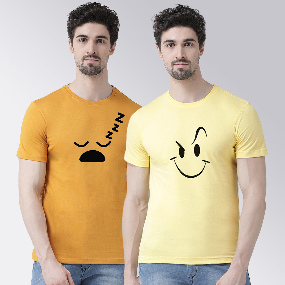 Men's Pack Of 2 Printed Half Sleeves T-Shirt - Friskers