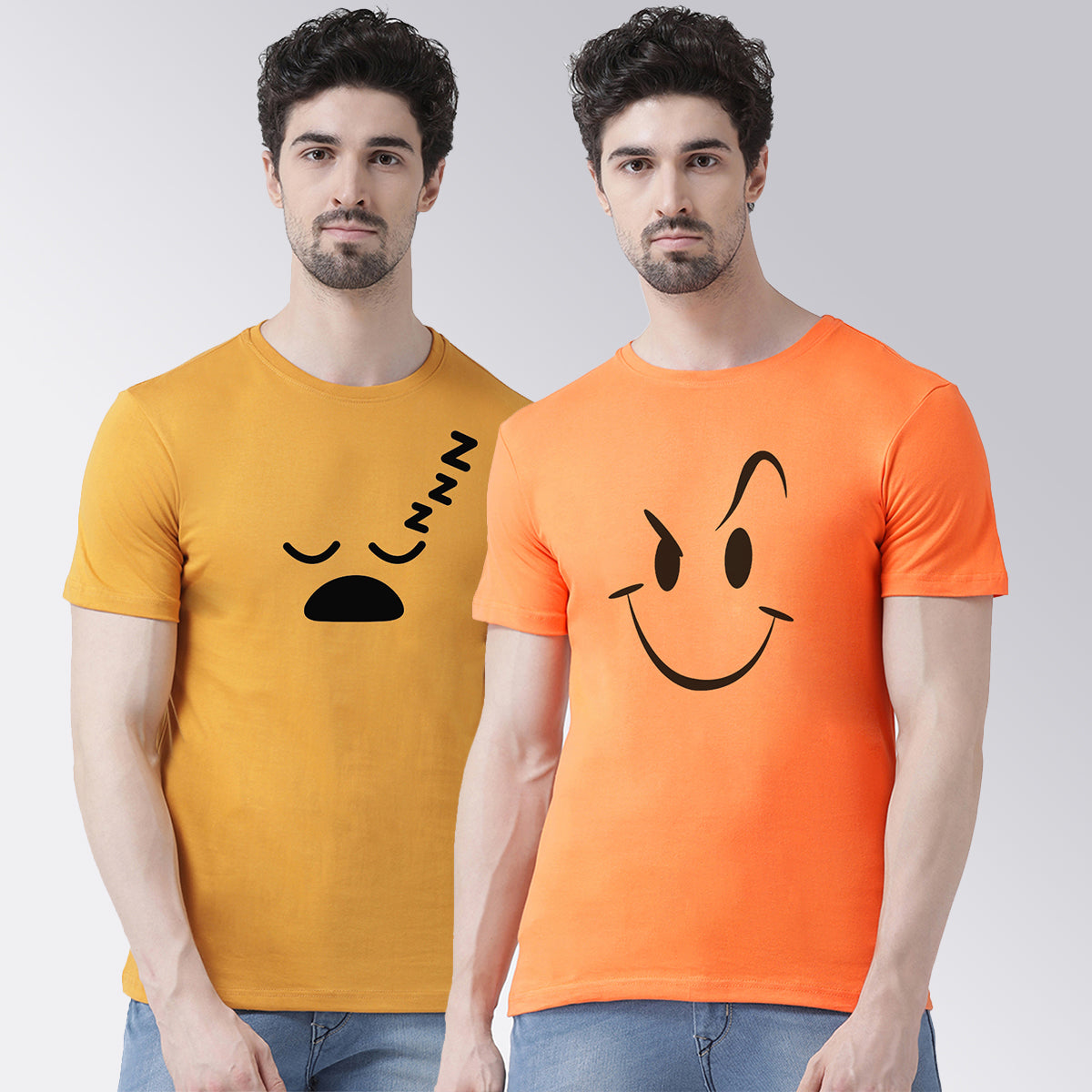 Men's Pack Of 2 Printed Half Sleeves T-Shirt - Friskers