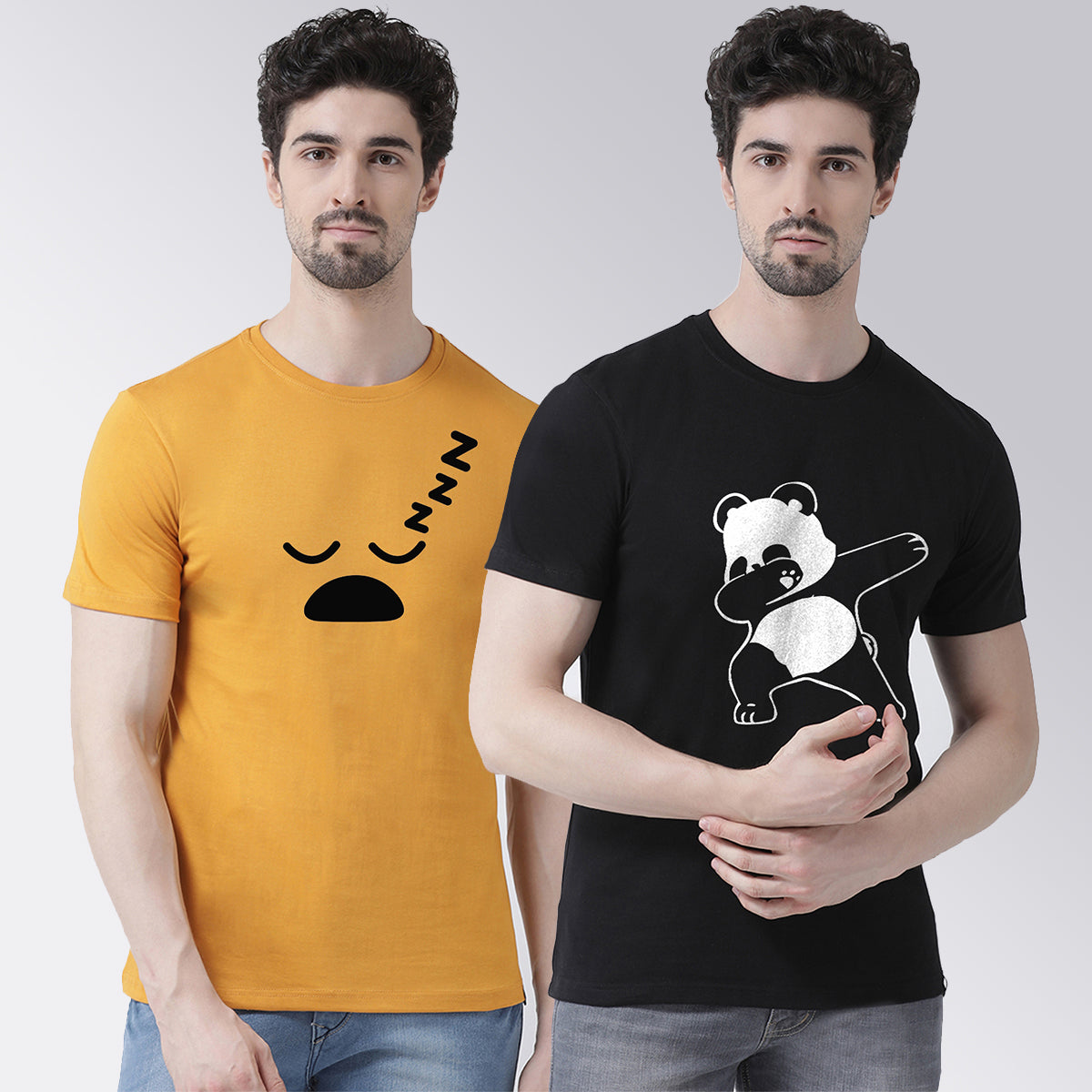 Men's Pack Of 2 Printed Round Neck Half Sleeves T-Shirt - Friskers