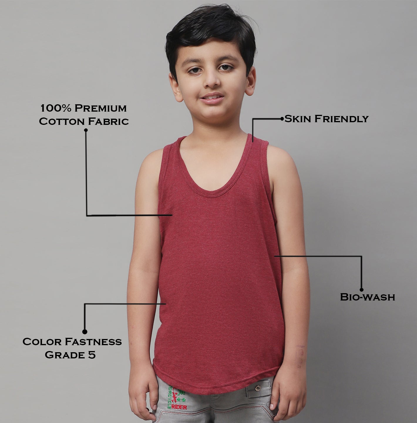 Kids Cool & Soft Solid Pure Cotton Vest - Friskers