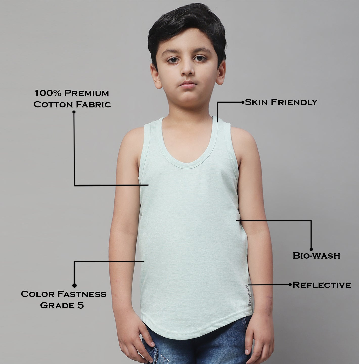 Kids Cool & Soft Solid Pure Cotton Vest - Friskers