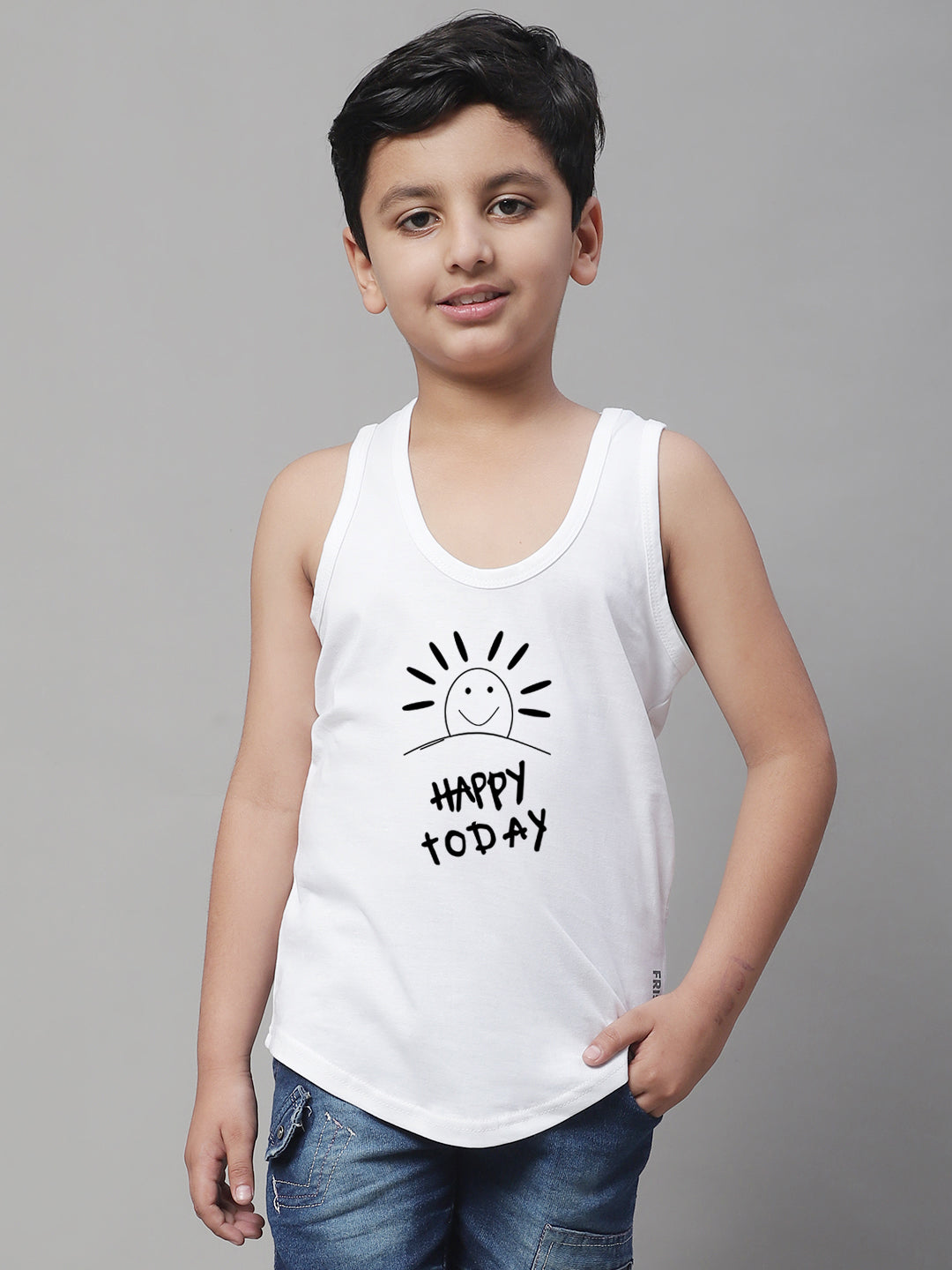 Boys Happy Today Regular Fit Printed Vest - Friskers