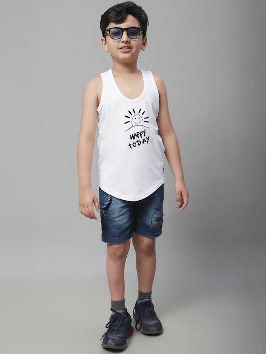 Boys Happy Today Regular Fit Printed Vest - Friskers