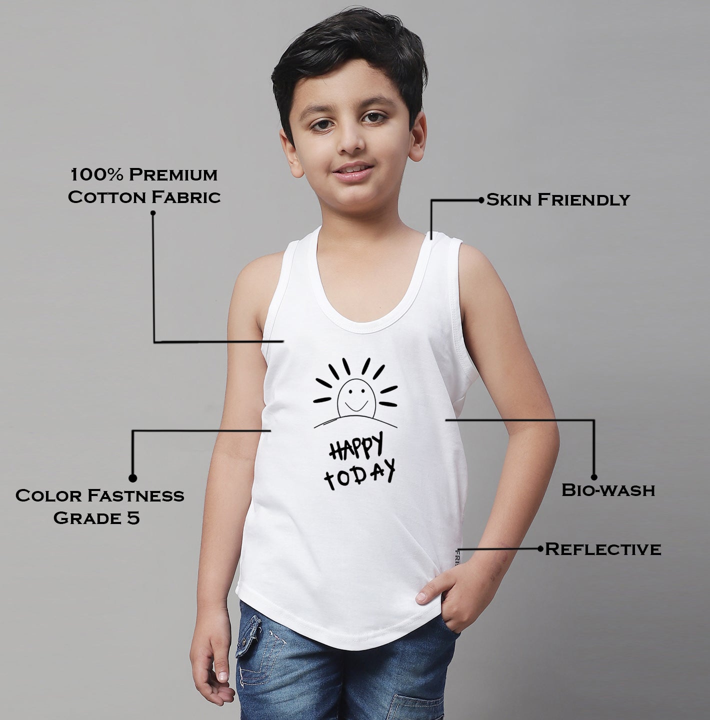 Boys Happy Today Regular Fit Printed Vest - Friskers