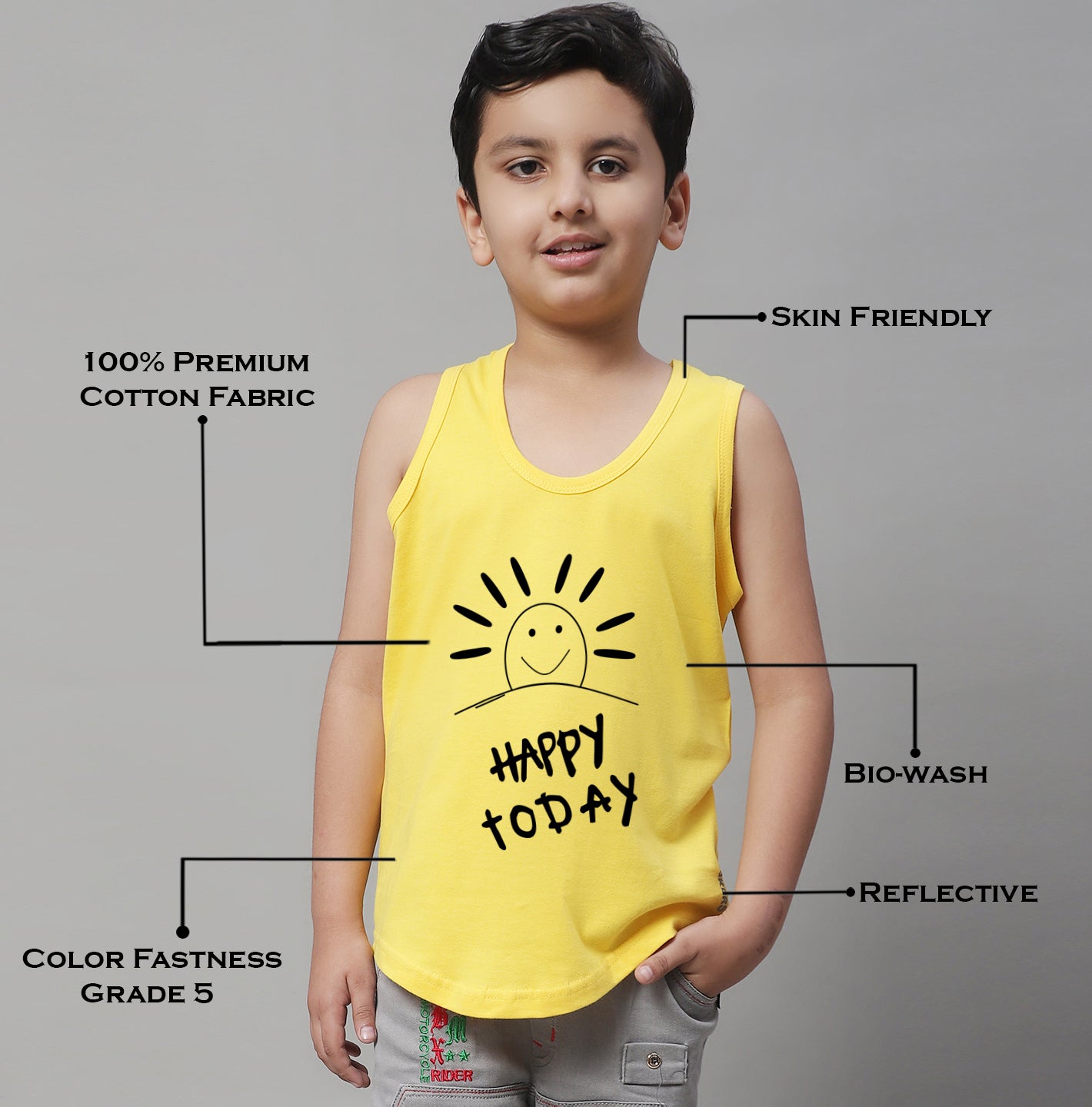 Kids Happy Today  Pure Cotton Printed Vest - Friskers