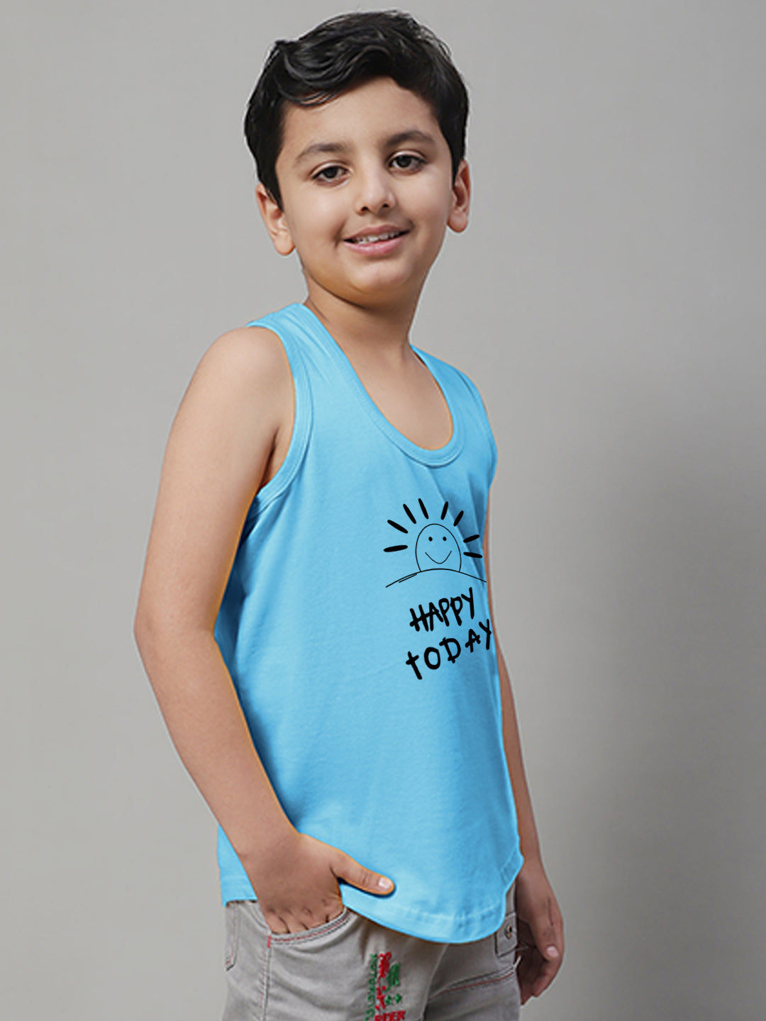 Boys Happy Today Regular Fit Printed Vest - Friskers